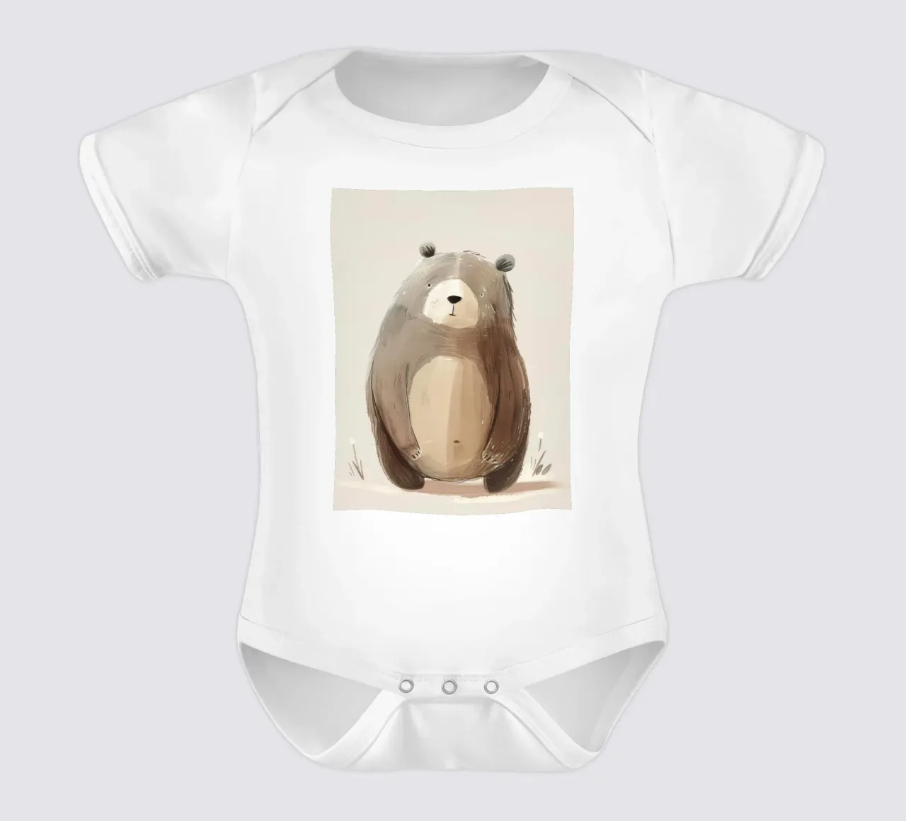 Illustrazione stilizzata ad acquerello di un orso bruno body neonato maniche corte da DesignDoodle