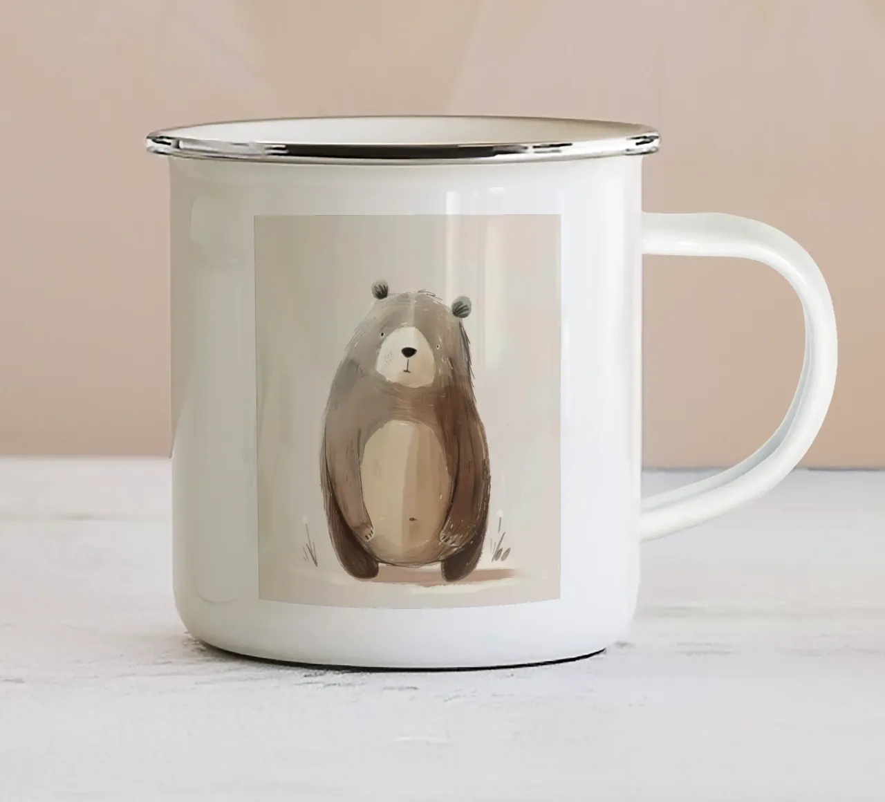 Illustrazione stilizzata ad acquerello di un orso bruno tazza in smalto da DesignDoodle