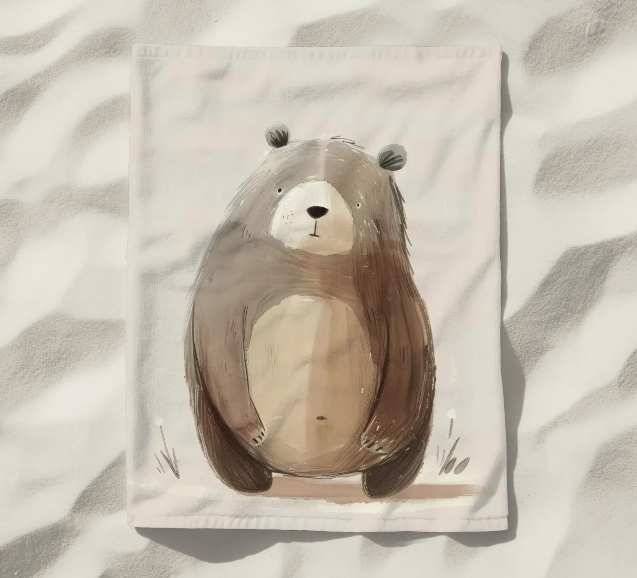 Illustrazione stilizzata ad acquerello di un orso bruno telo mare da DesignDoodle