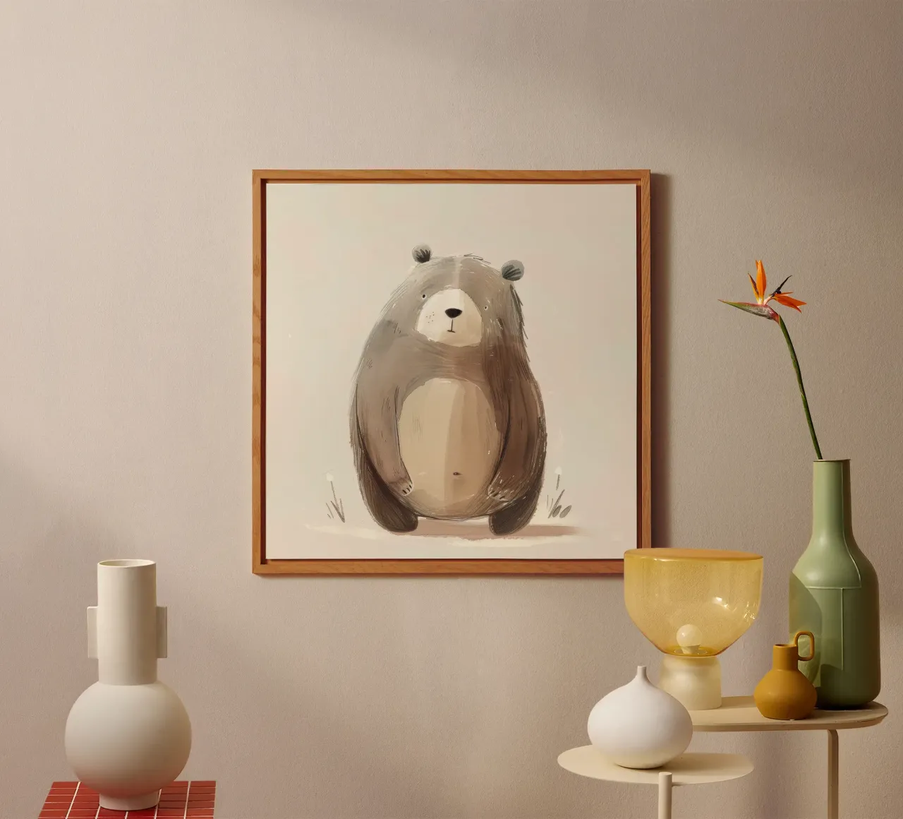 Illustrazione stilizzata ad acquerello di un orso bruno alluminio dibond da DesignDoodle