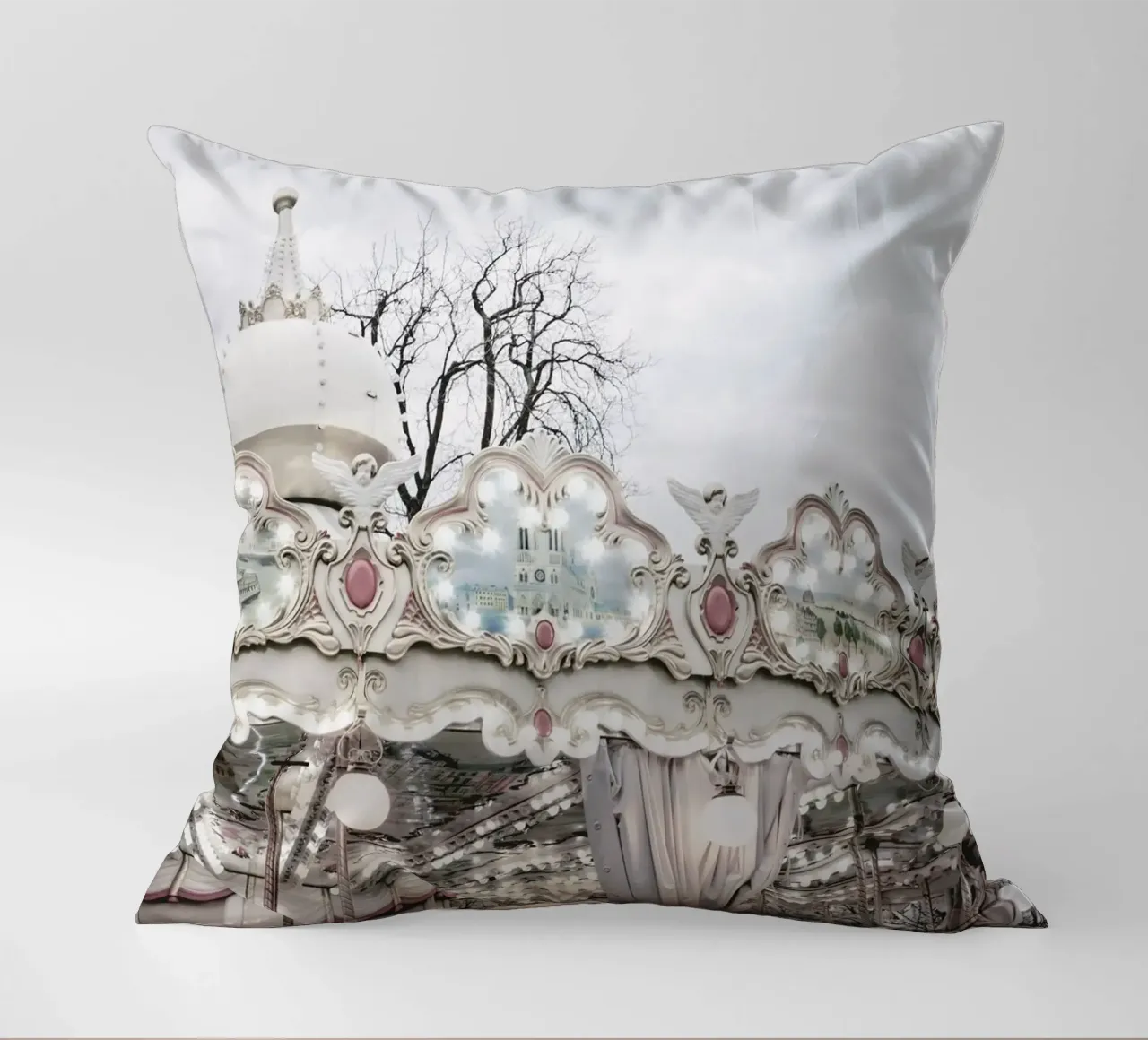 The Winter Carousel - Paris cuscino da GraceDigitalArtCo