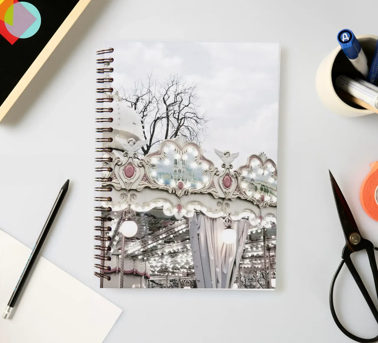 The Winter Carousel - Paris spiral notebook by GraceDigitalArtCo