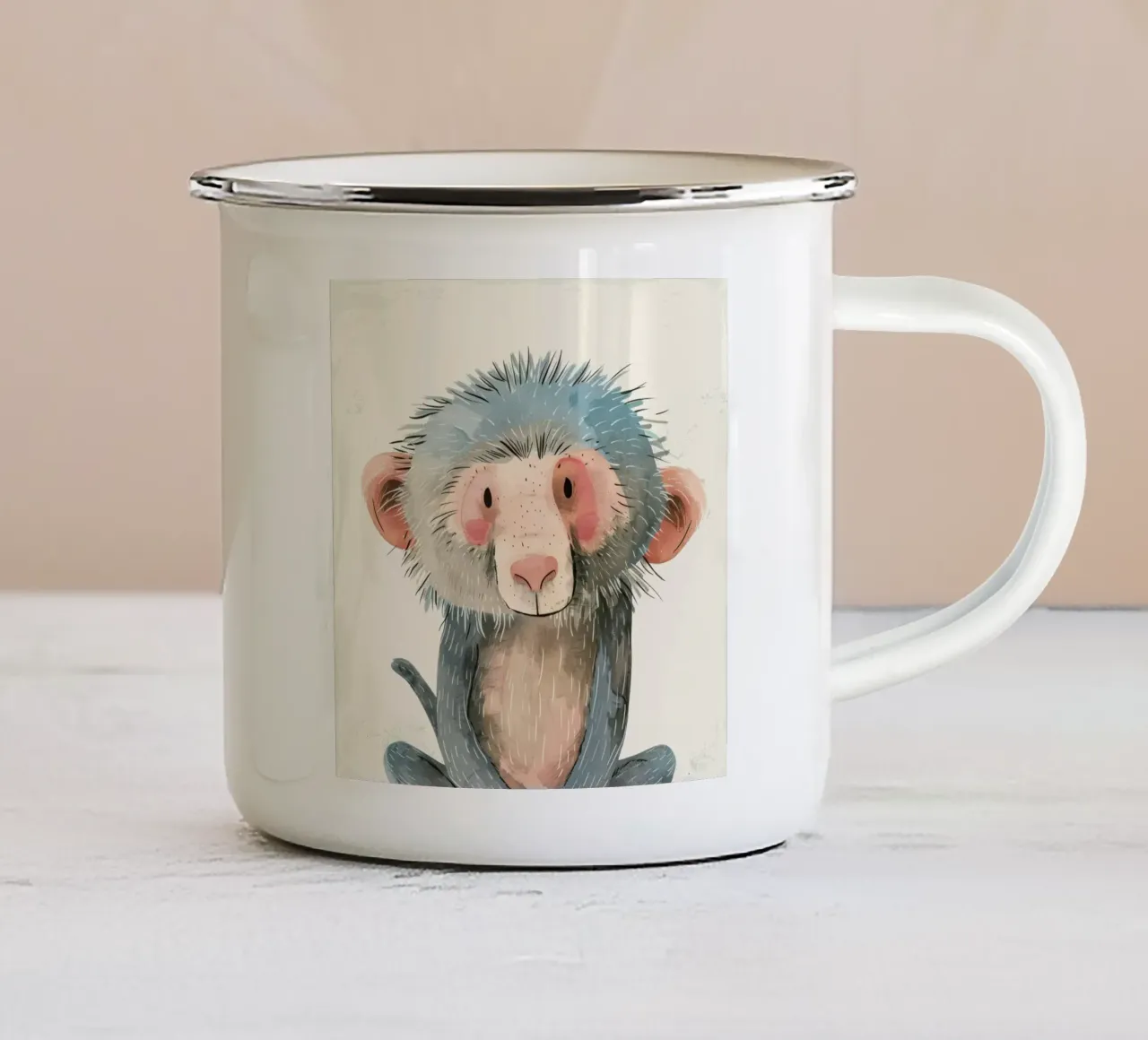 Illustrazione ad acquerello di un babbuino tazza in smalto da DesignDoodle