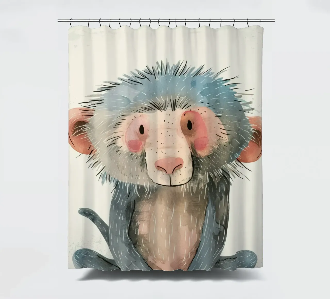 Illustrazione ad acquerello di un babbuino tenda da doccia da DesignDoodle