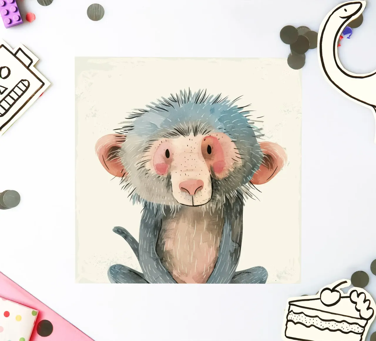 Illustrazione ad acquerello di un babbuino adesivo da DesignDoodle