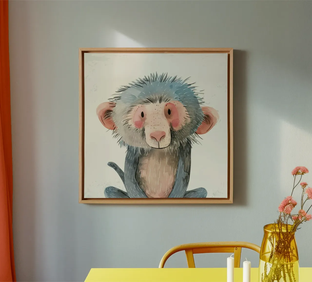 Illustrazione ad acquerello di un babbuino tela con Cornice a cassetta da DesignDoodle