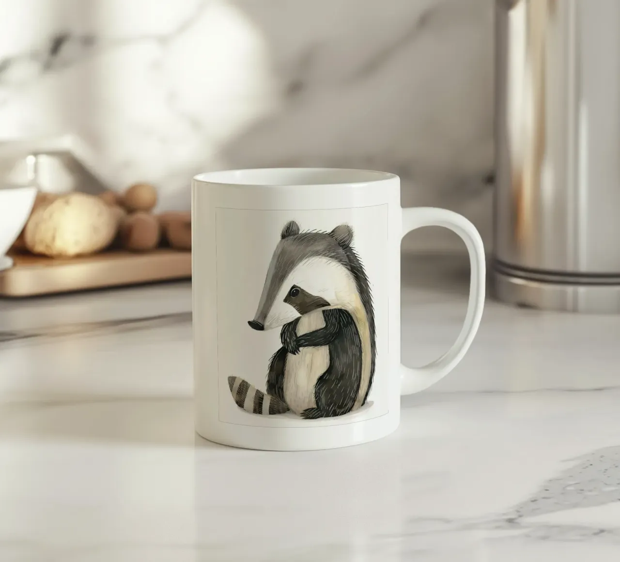 Illustrazione ad acquerello di un tasso tazza in ceramica da DesignDoodle