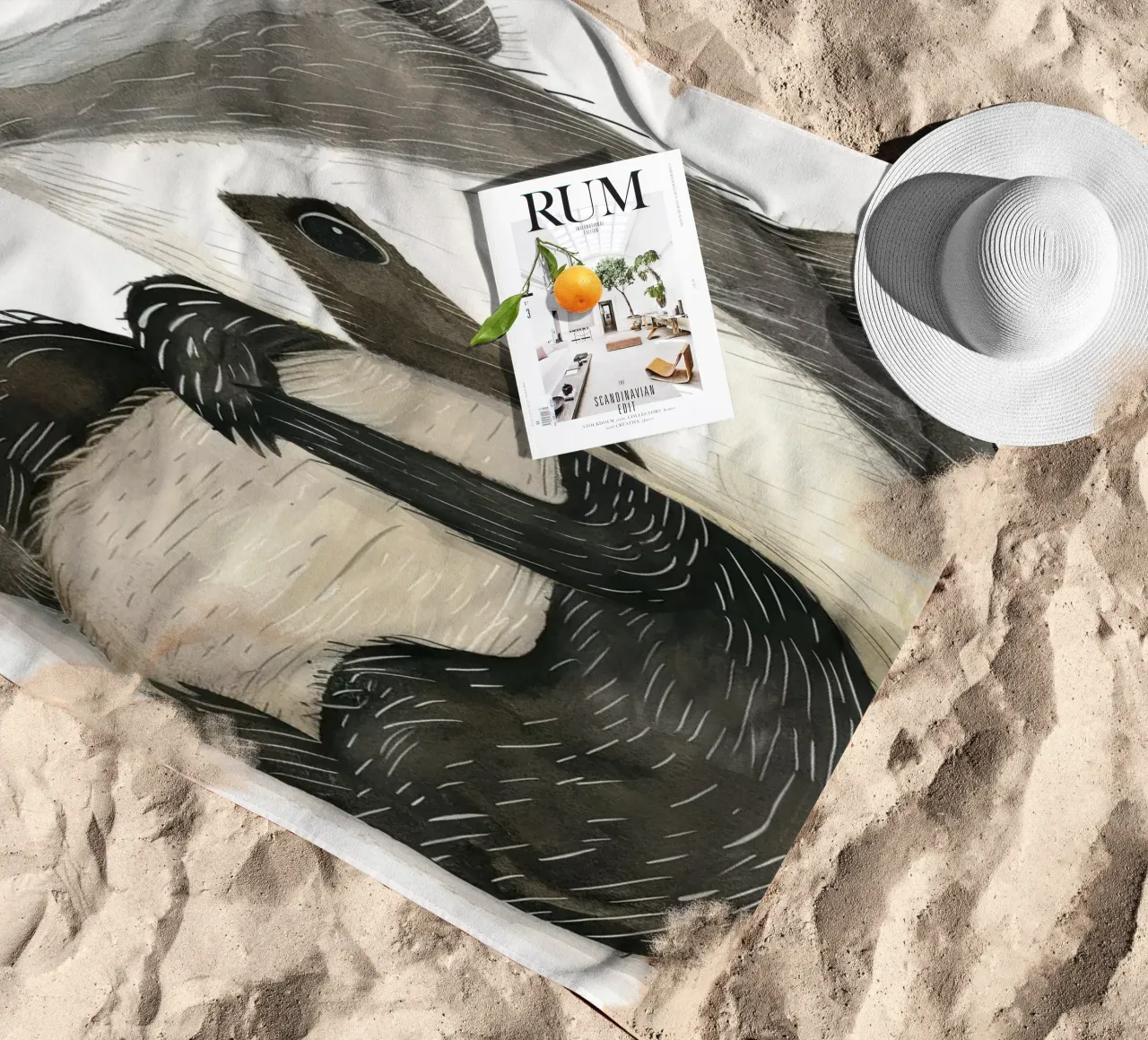 Illustrazione ad acquerello di un tasso telo mare da DesignDoodle