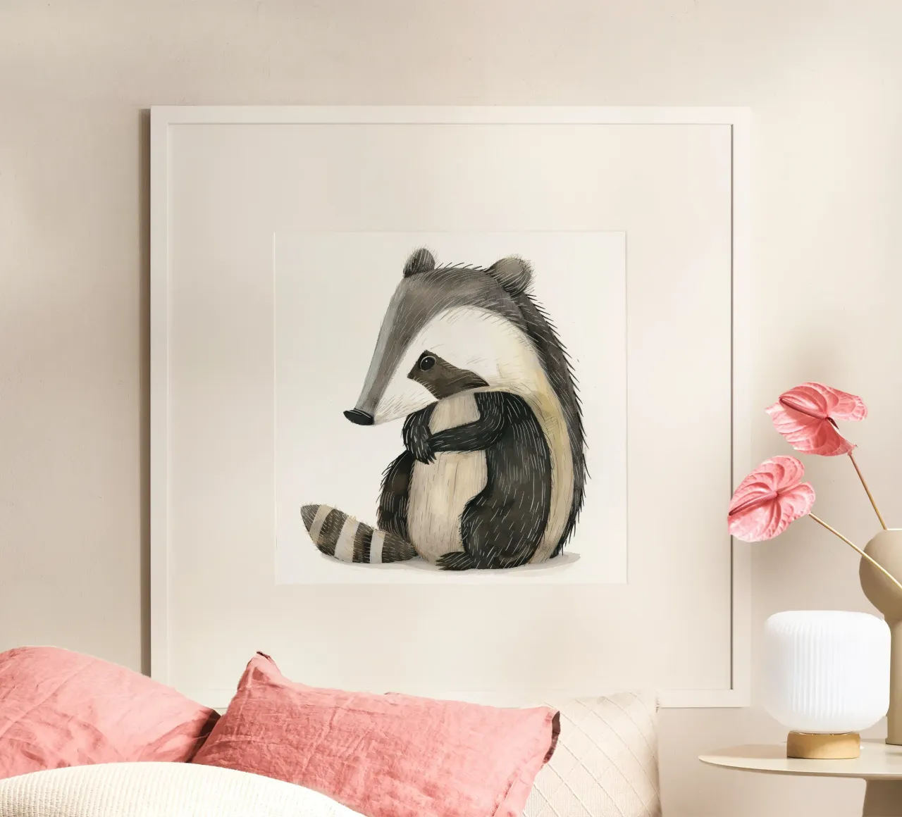 Illustrazione ad acquerello di un tasso poster con telaio in plastica da DesignDoodle