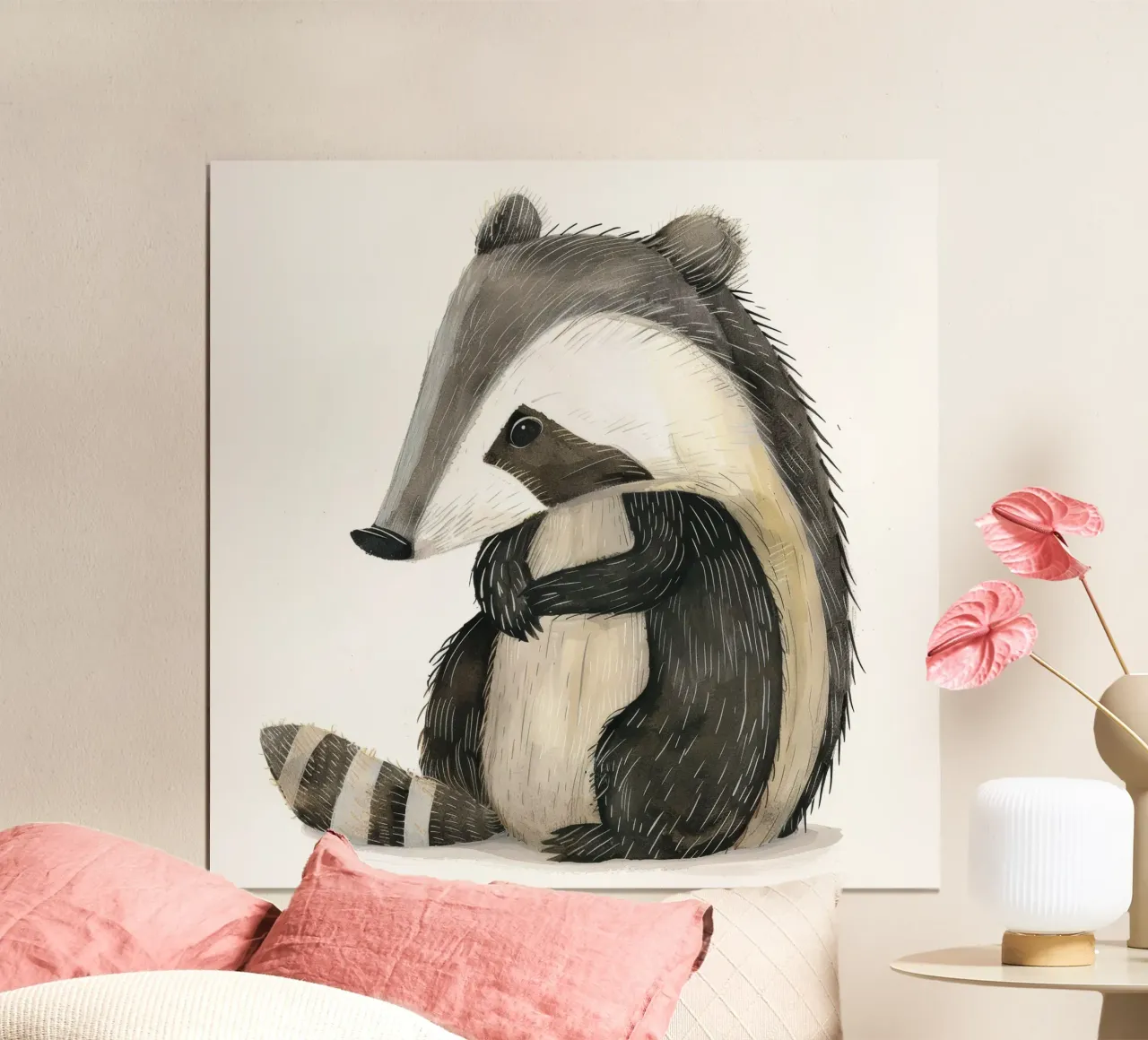 Illustrazione ad acquerello di un tasso poster con telaio in plastica da DesignDoodle