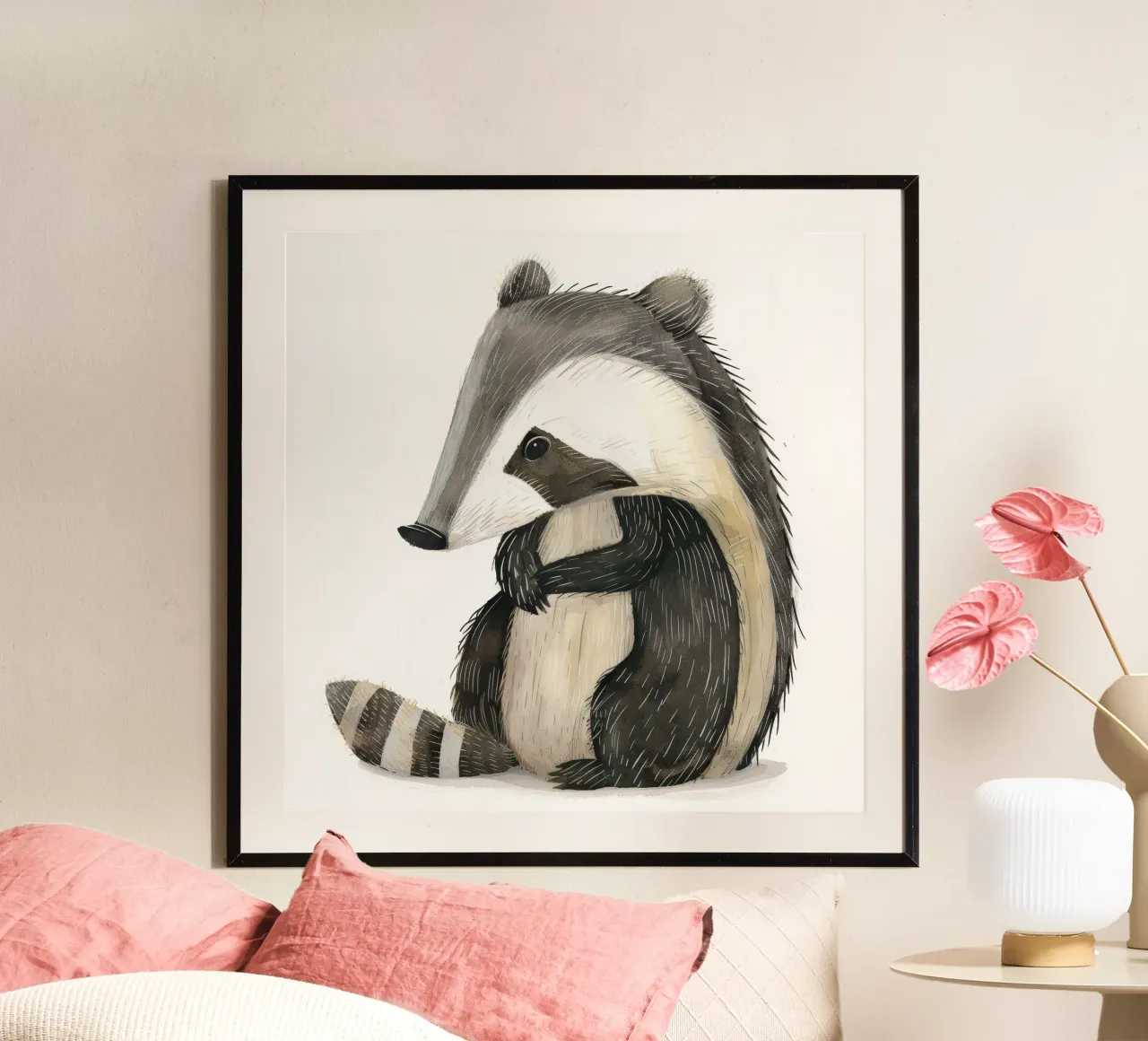 Illustrazione ad acquerello di un tasso poster con telaio in plastica da DesignDoodle