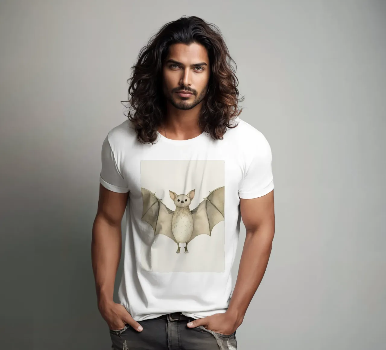 Illustrazione ad acquerello di un pipistrello ad ali spiegate t-shirt da DesignDoodle
