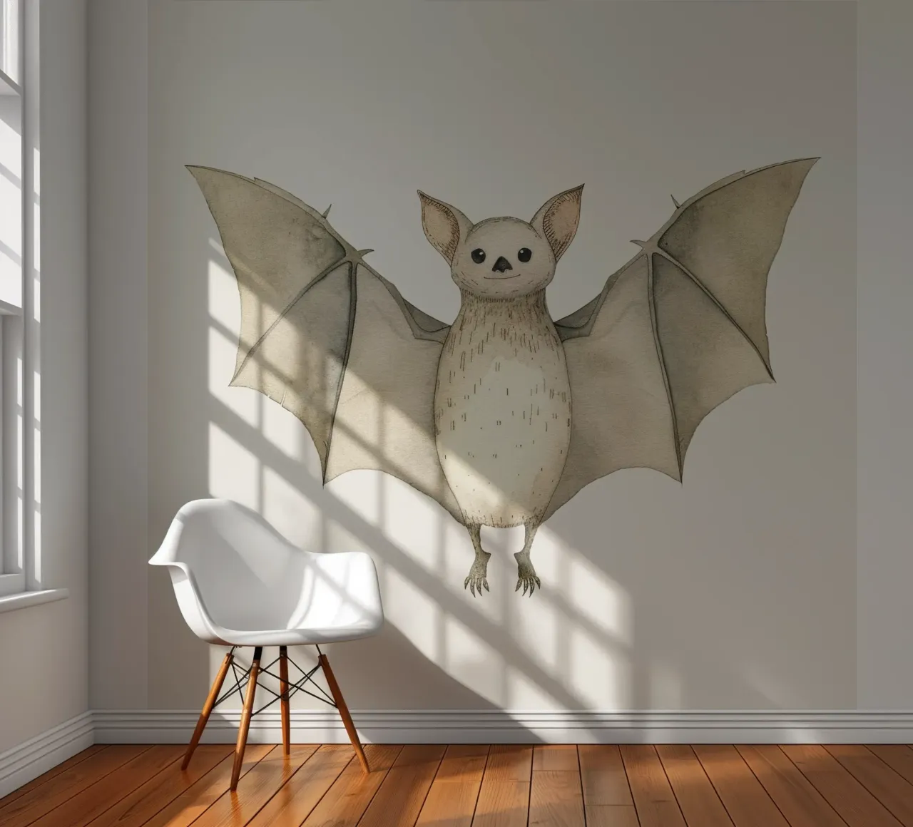 Illustration à l'aquarelle d'une chauve-souris aux ailes déployées papier peint photo de DesignDoodle