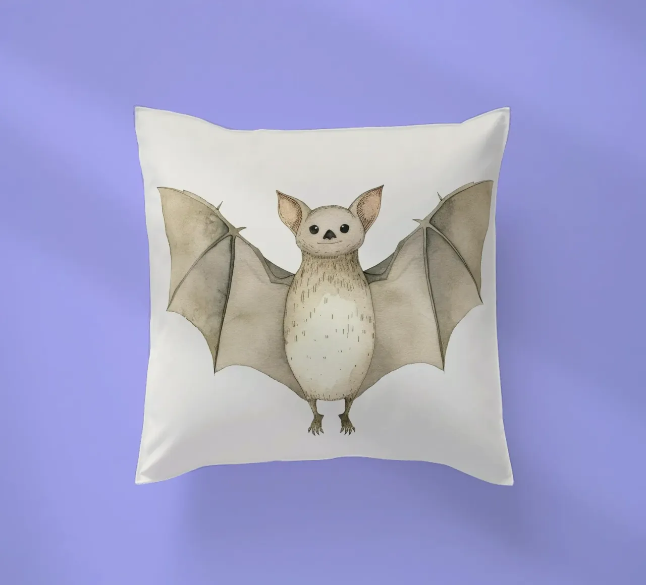 Illustrazione ad acquerello di un pipistrello ad ali spiegate cuscino da DesignDoodle