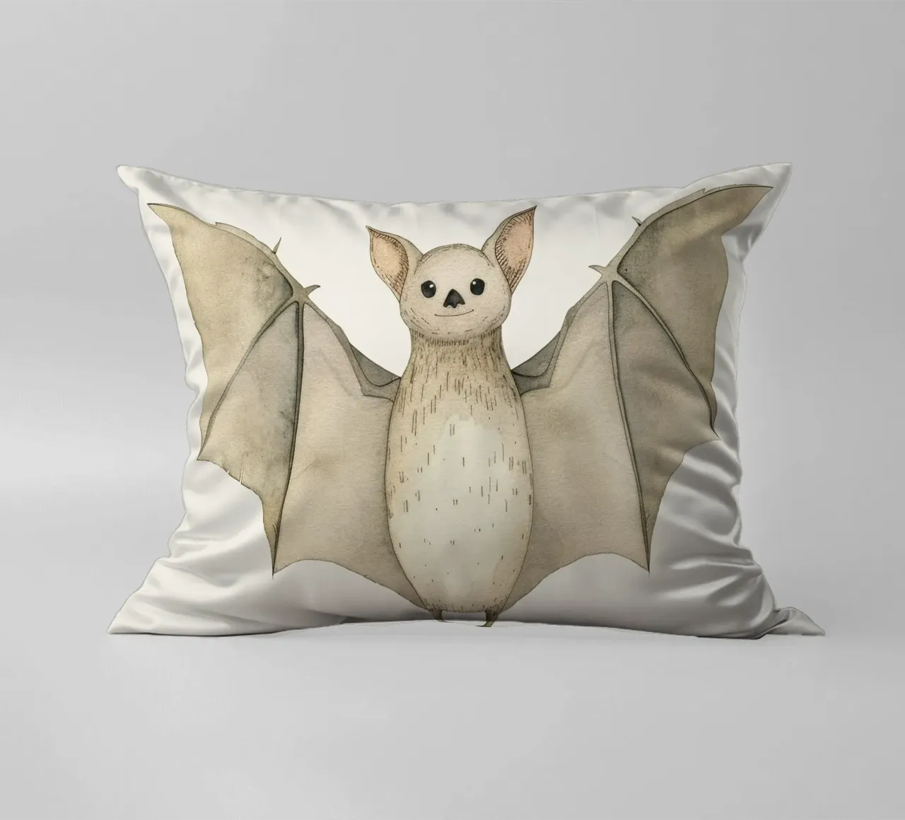 Illustrazione ad acquerello di un pipistrello ad ali spiegate cuscino da DesignDoodle