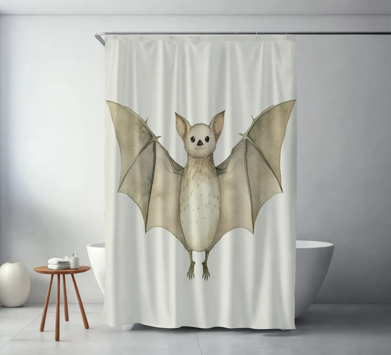 Illustrazione ad acquerello di un pipistrello ad ali spiegate tenda da doccia da DesignDoodle