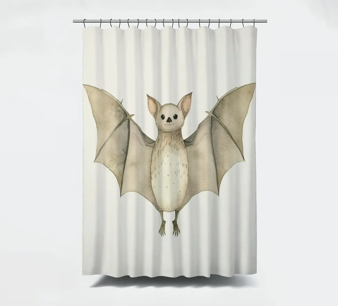 Illustrazione ad acquerello di un pipistrello ad ali spiegate tenda da doccia da DesignDoodle
