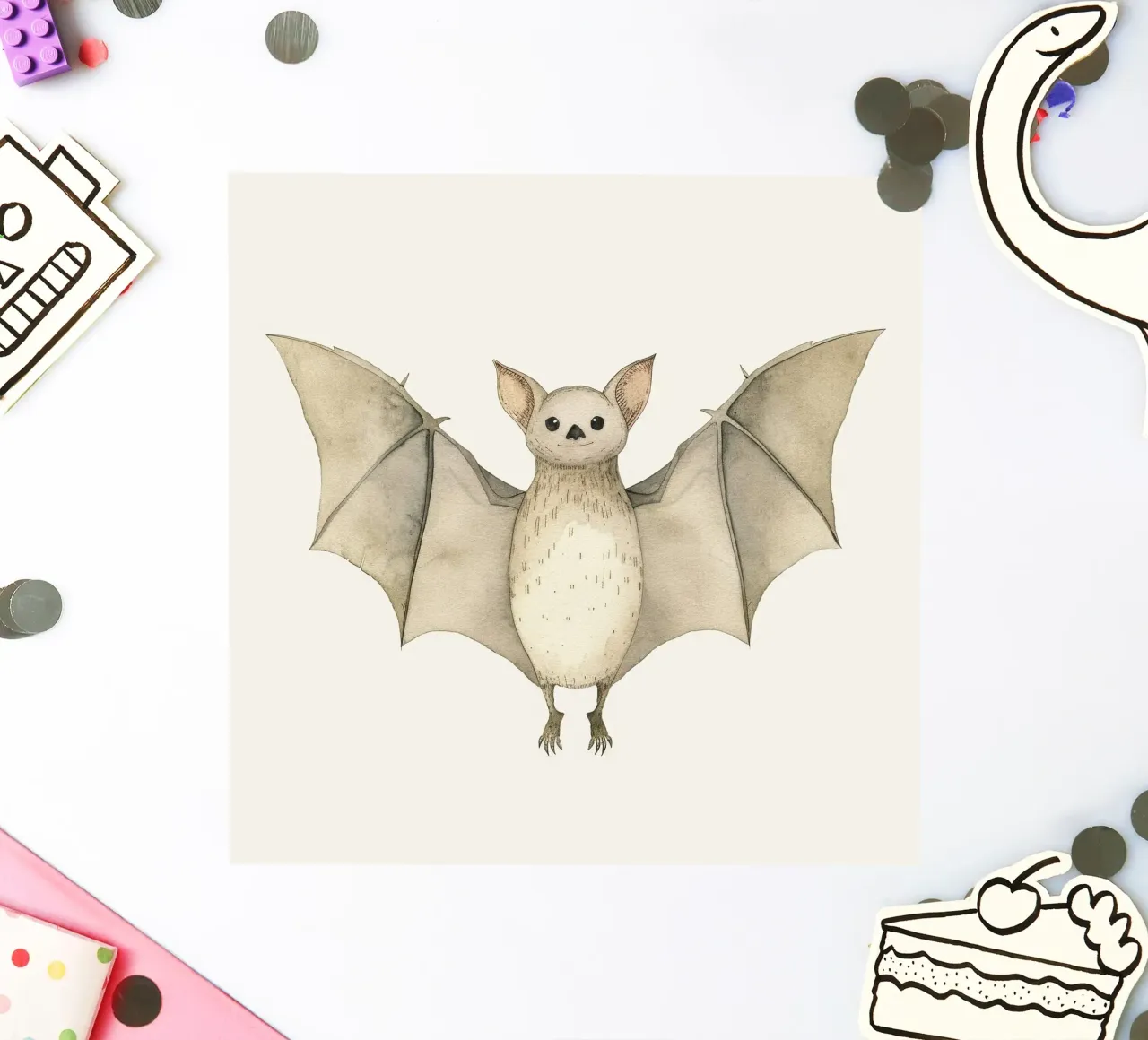 Illustration à l'aquarelle d'une chauve-souris aux ailes déployées autocollant de DesignDoodle