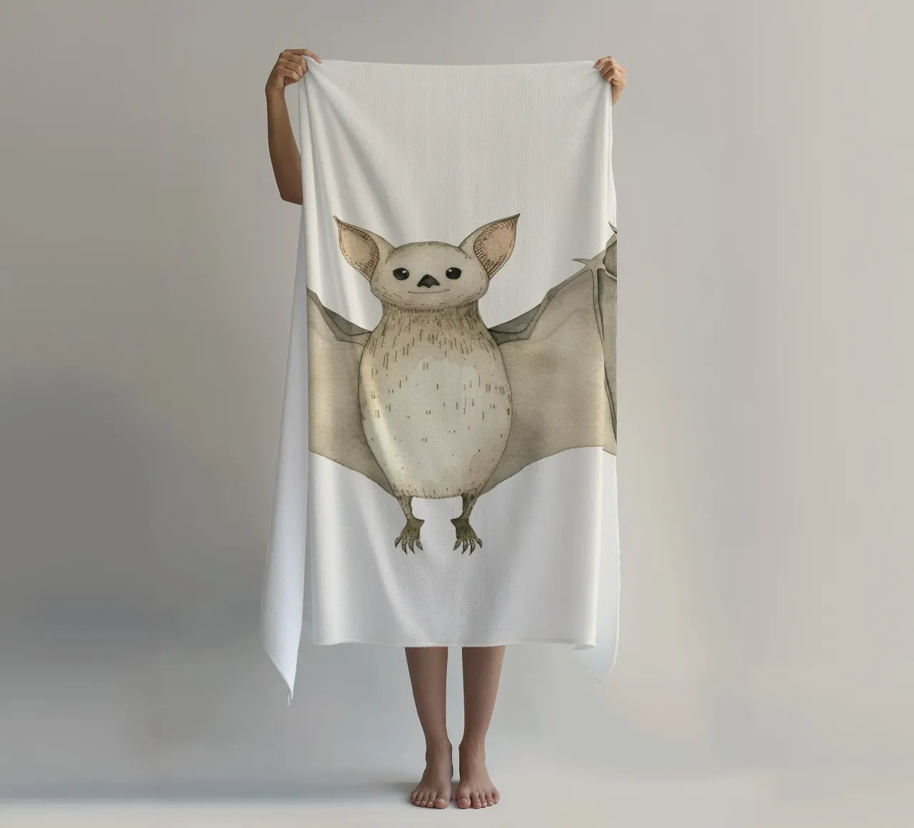 Illustrazione ad acquerello di un pipistrello ad ali spiegate telo mare da DesignDoodle