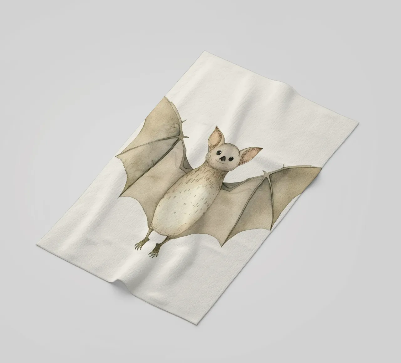 Illustrazione ad acquerello di un pipistrello ad ali spiegate telo mare da DesignDoodle