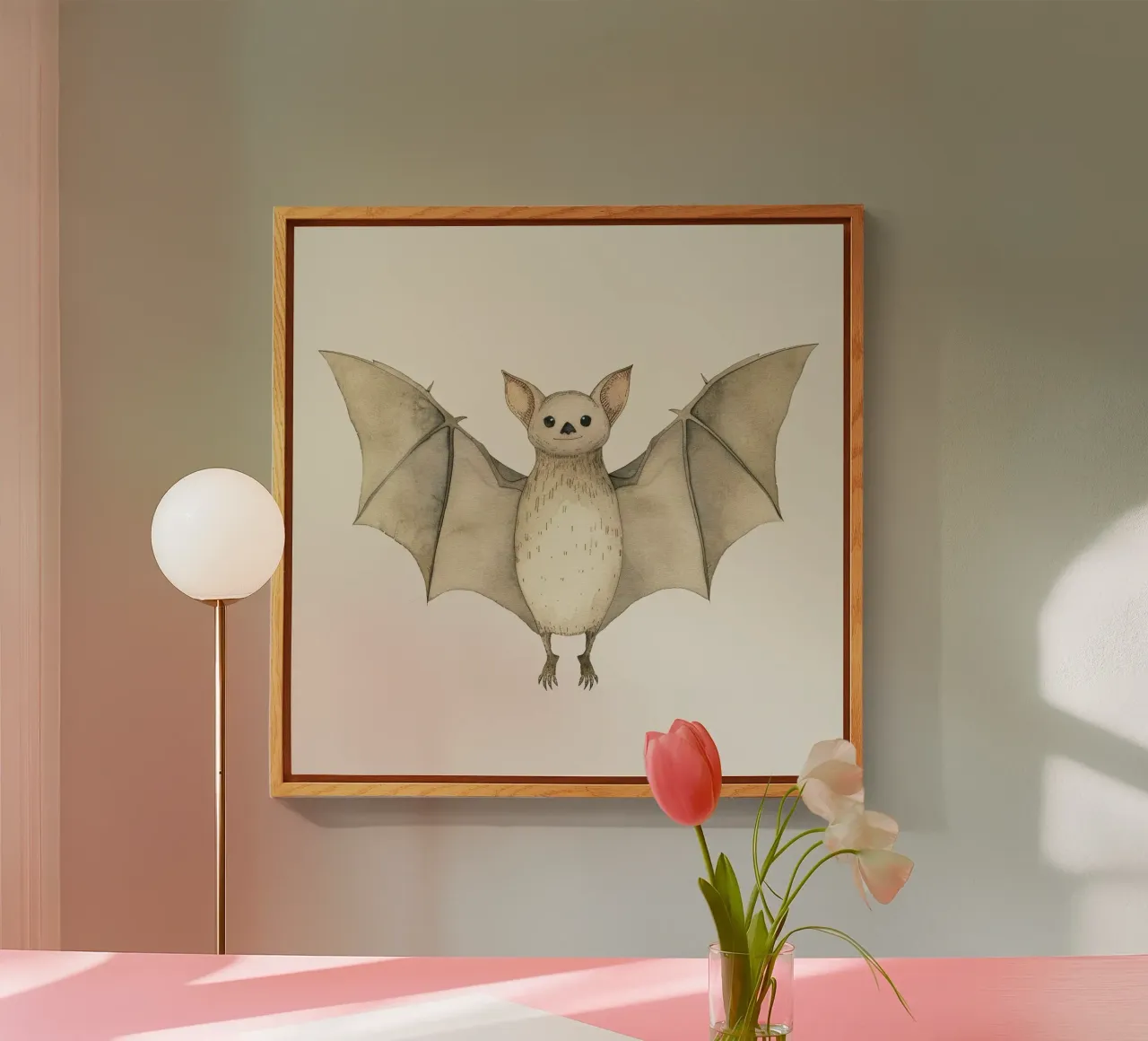 Illustrazione ad acquerello di un pipistrello ad ali spiegate plexiglass da DesignDoodle