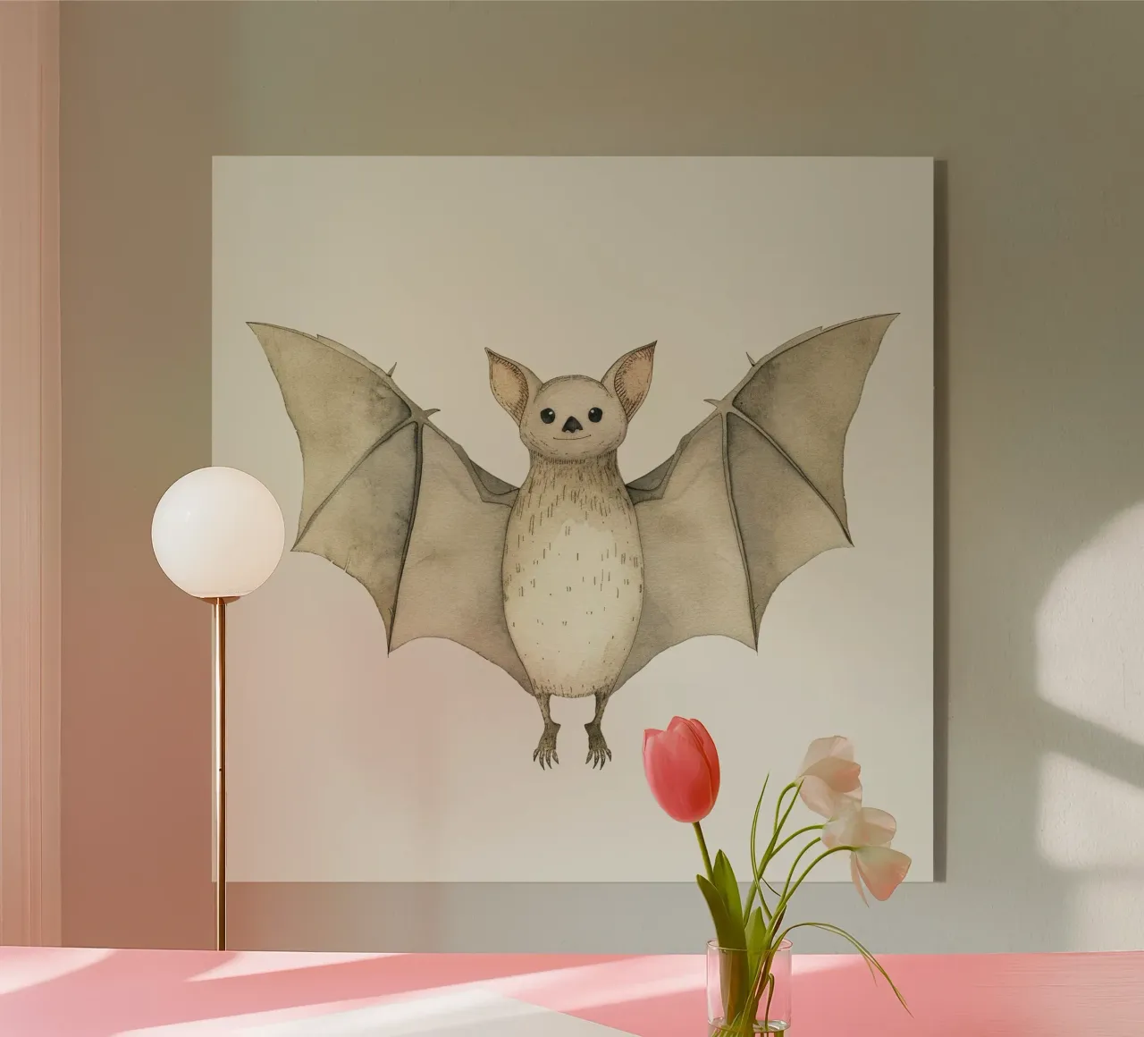 Illustrazione ad acquerello di un pipistrello ad ali spiegate plexiglass da DesignDoodle