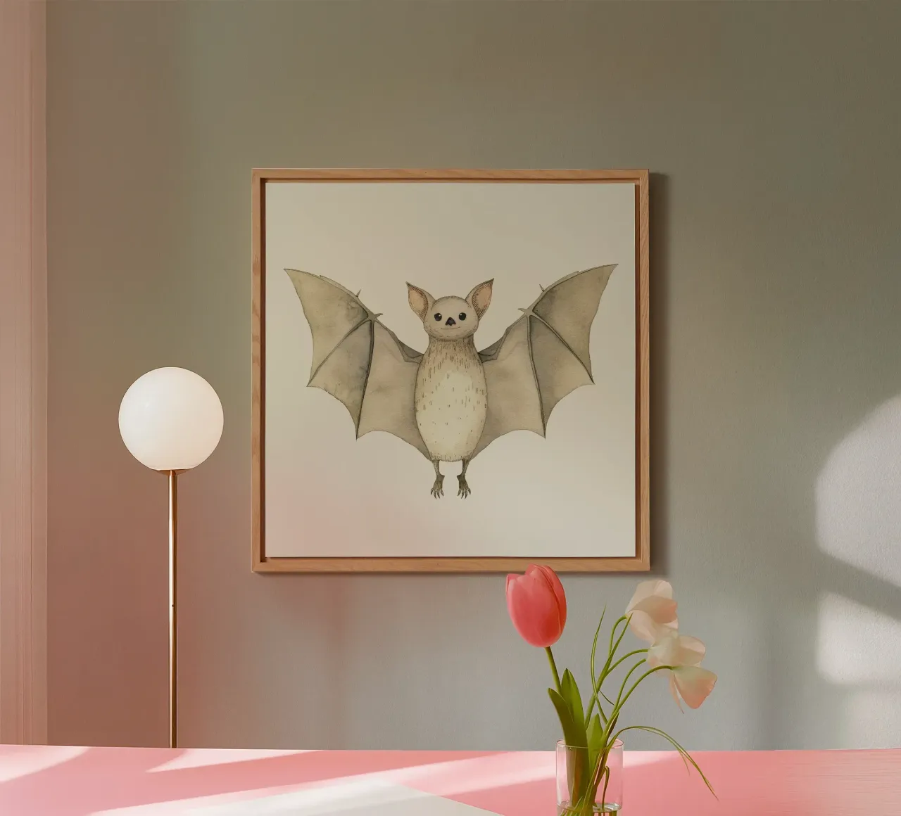 Illustrazione ad acquerello di un pipistrello ad ali spiegate alluminio dibond da DesignDoodle