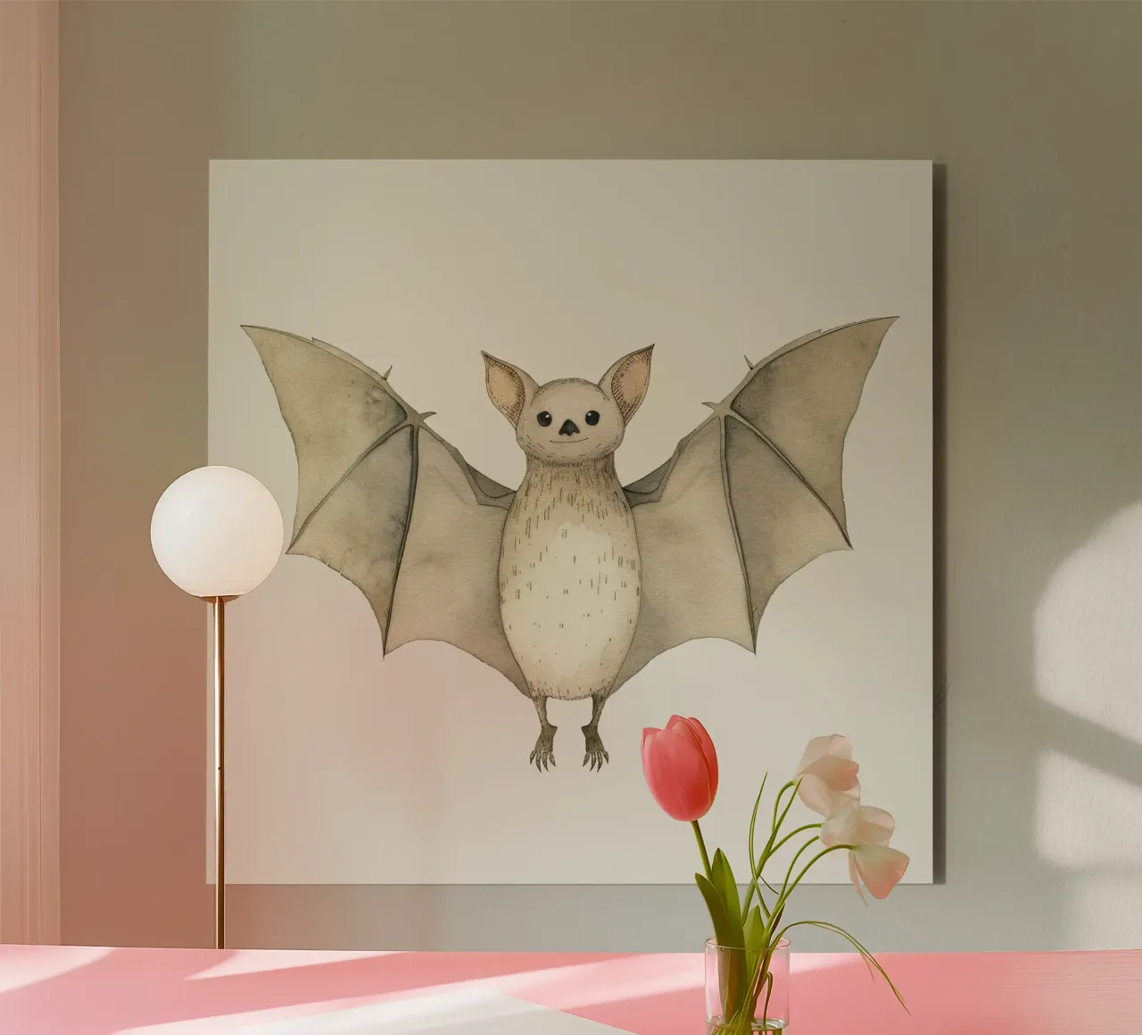 Illustrazione ad acquerello di un pipistrello ad ali spiegate alluminio dibond da DesignDoodle