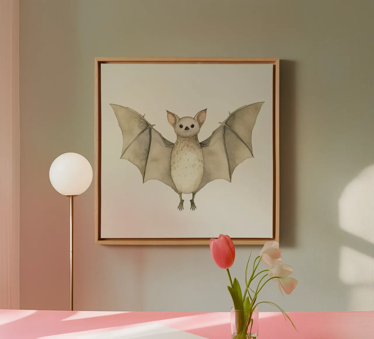 Illustrazione ad acquerello di un pipistrello ad ali spiegate tela con Cornice a cassetta da DesignDoodle