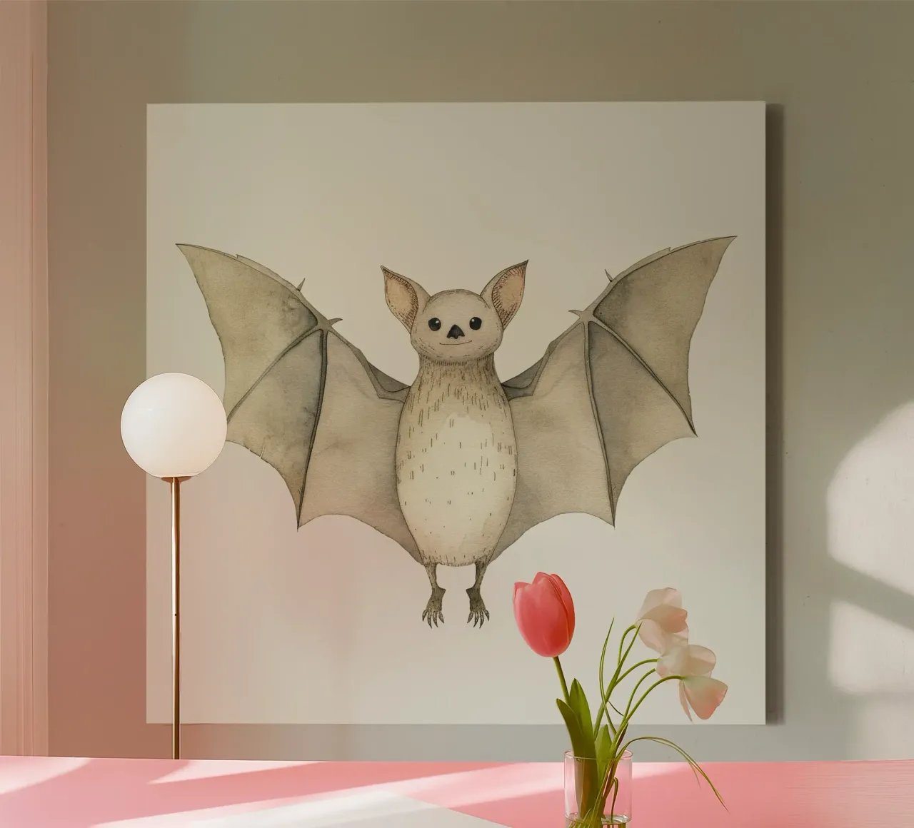 Illustrazione ad acquerello di un pipistrello ad ali spiegate tela con Cornice a cassetta da DesignDoodle