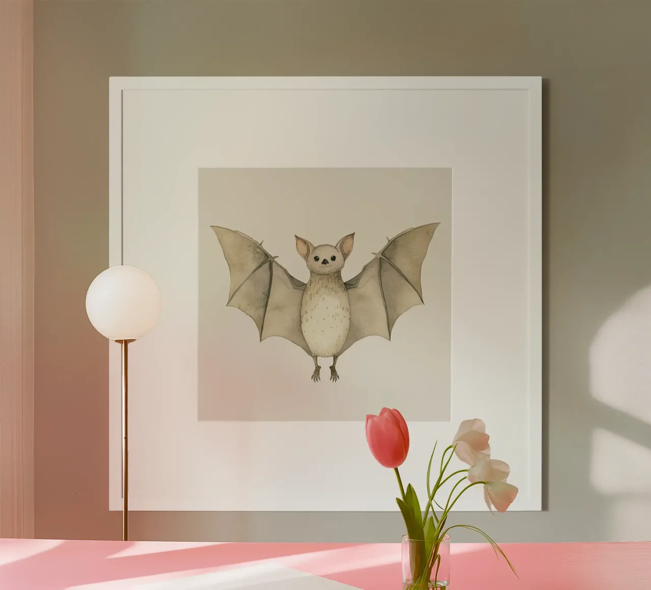 Illustrazione ad acquerello di un pipistrello ad ali spiegate poster da DesignDoodle