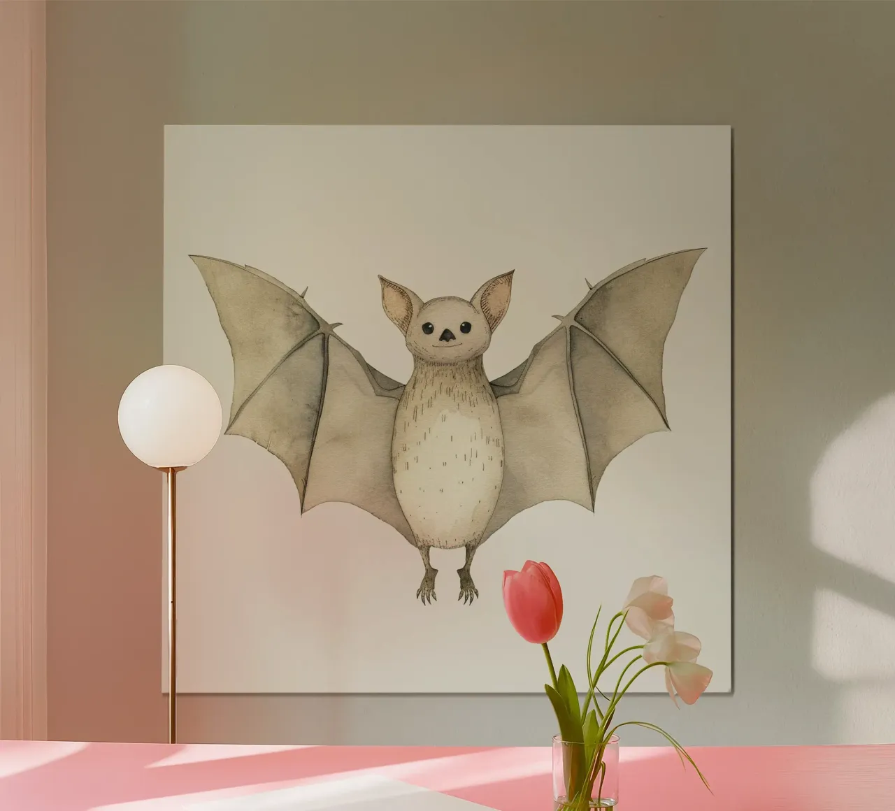 Illustrazione ad acquerello di un pipistrello ad ali spiegate poster da DesignDoodle
