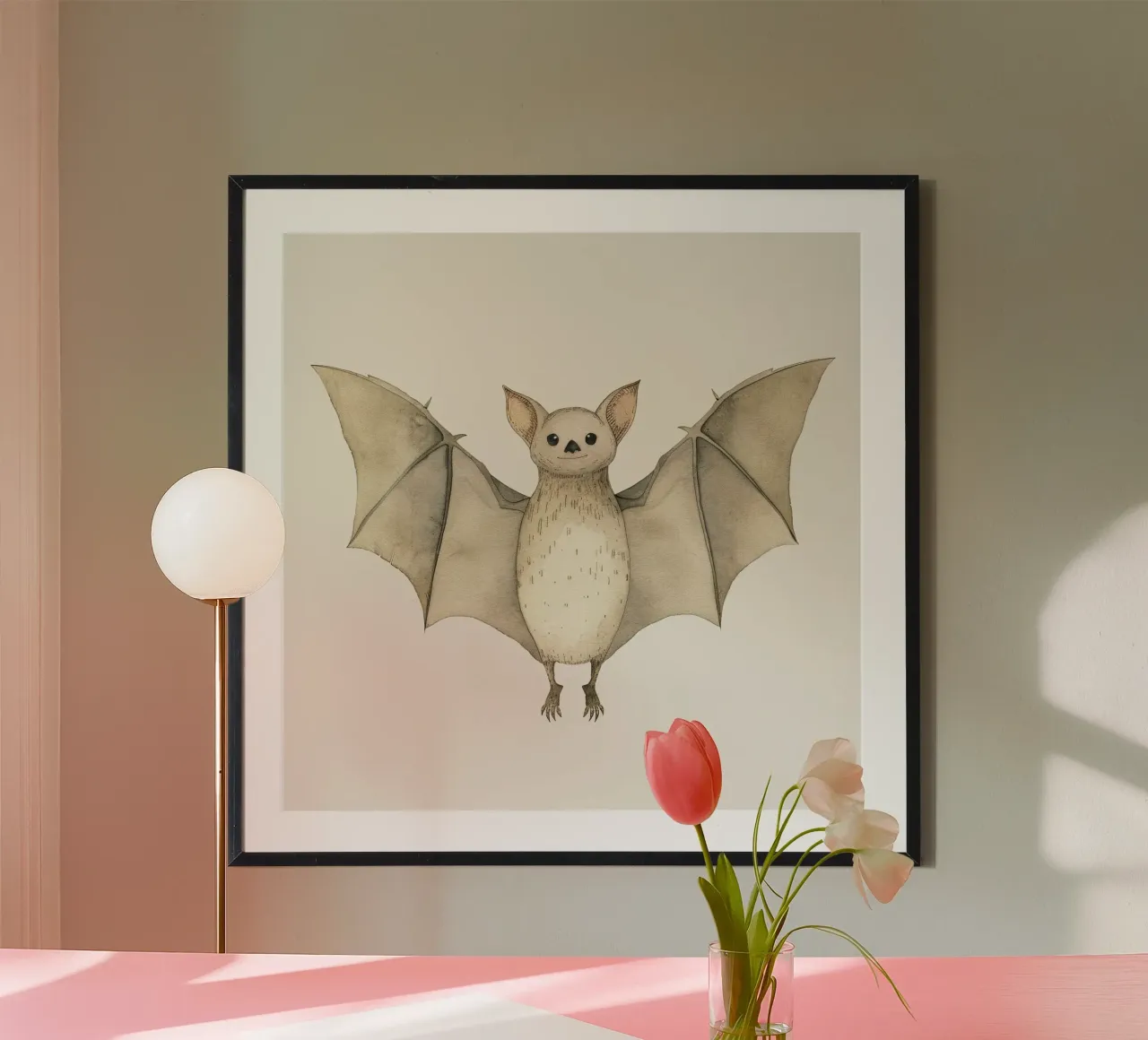 Illustrazione ad acquerello di un pipistrello ad ali spiegate poster da DesignDoodle