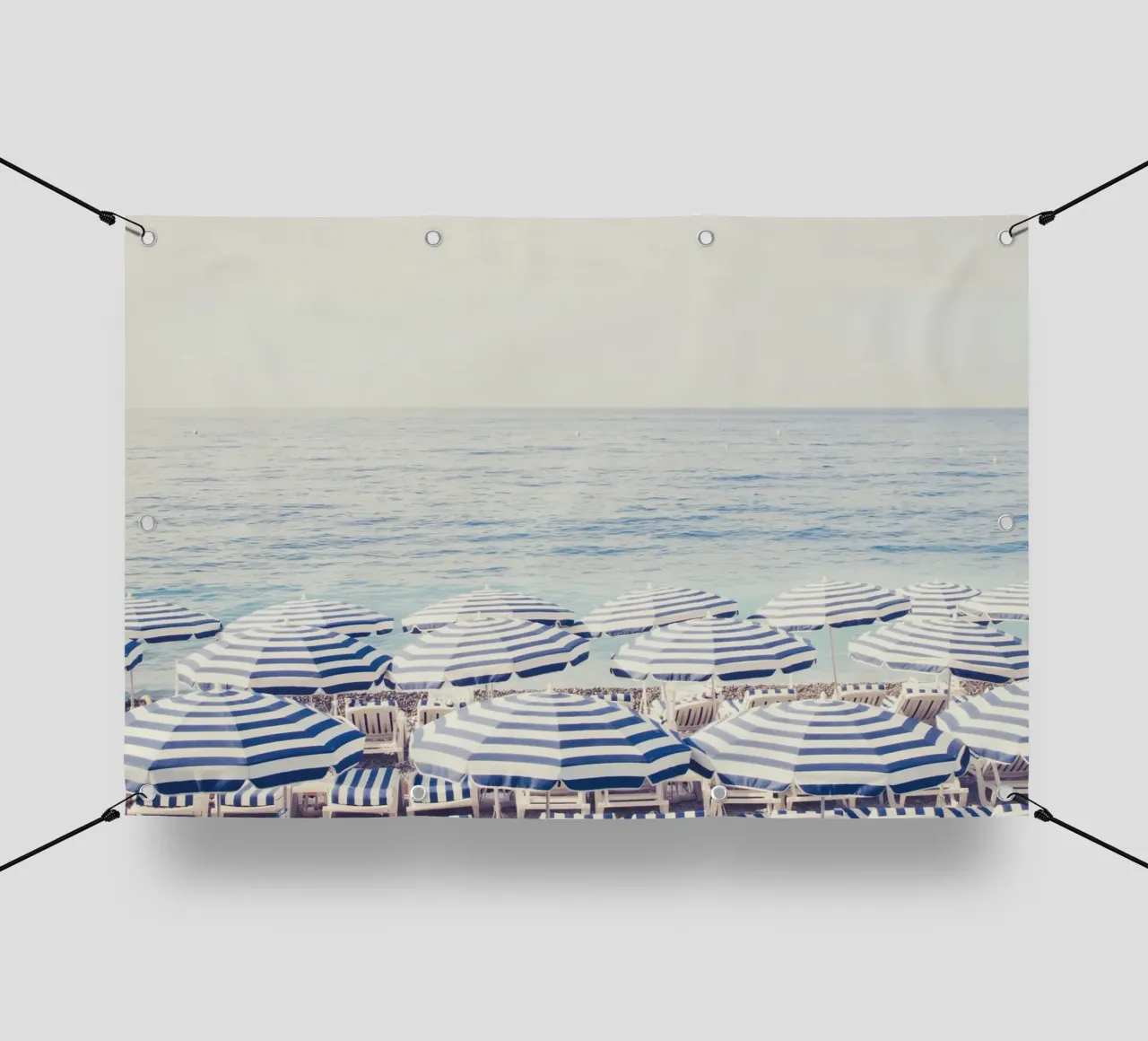 Blue and White Striped Beach Umbrellas telo in pvc da GraceDigitalArtCo