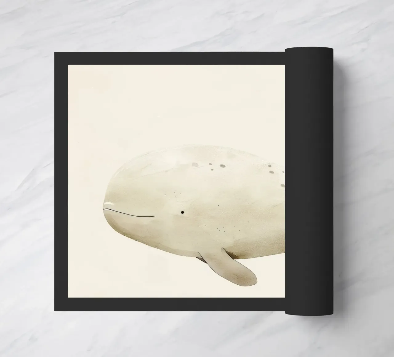Illustrazione ad acquerello di una balena beige zerbino da DesignDoodle
