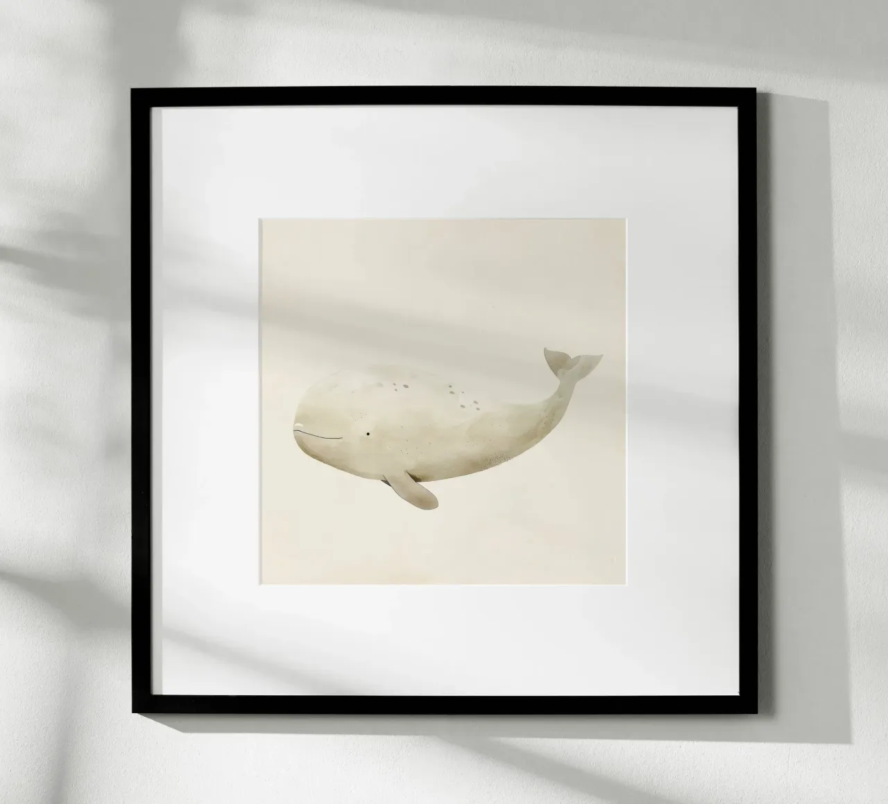 Illustrazione ad acquerello di una balena beige poster con telaio in alluminio da DesignDoodle