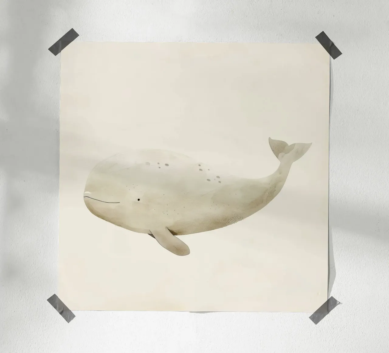 Illustrazione ad acquerello di una balena beige poster con telaio in alluminio da DesignDoodle