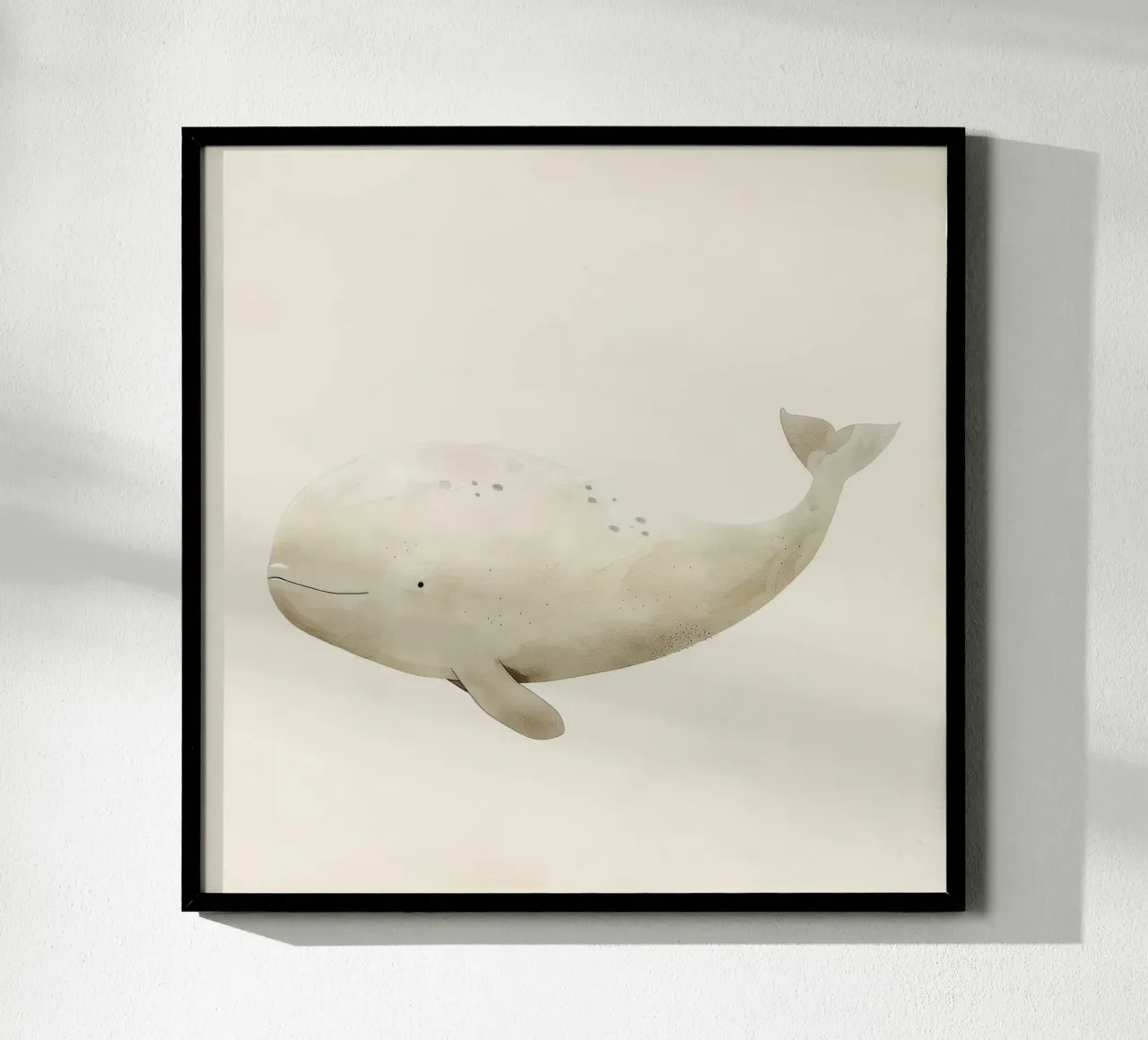 Illustrazione ad acquerello di una balena beige poster con telaio in alluminio da DesignDoodle
