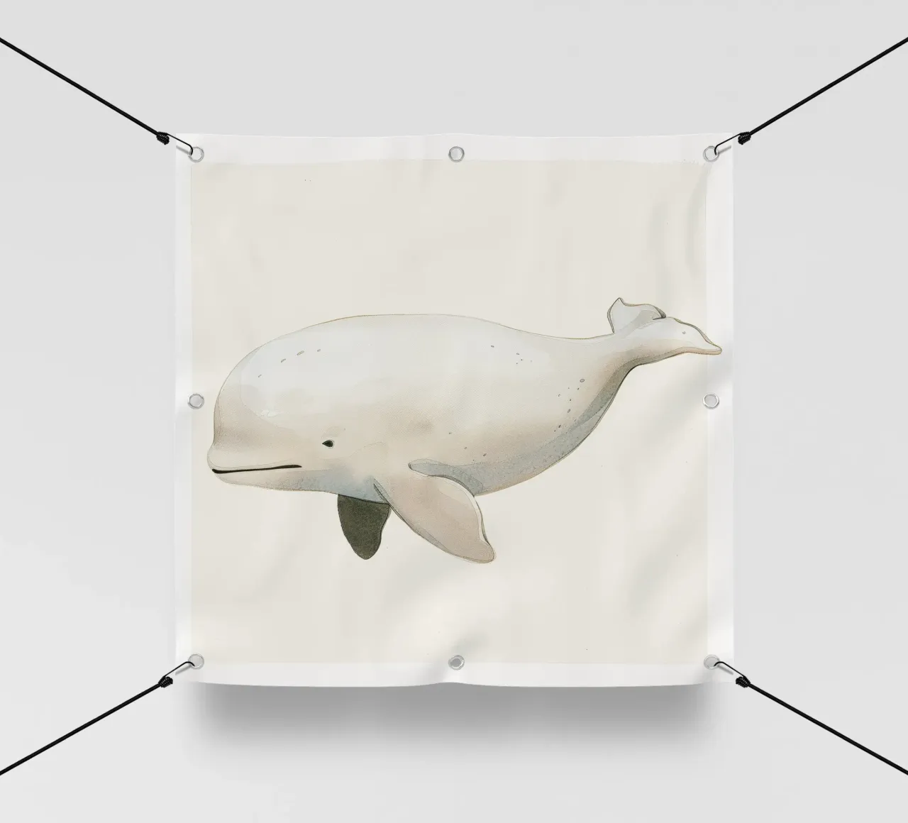 Illustrazione ad acquerello di una balena beluga telo in pvc da DesignDoodle