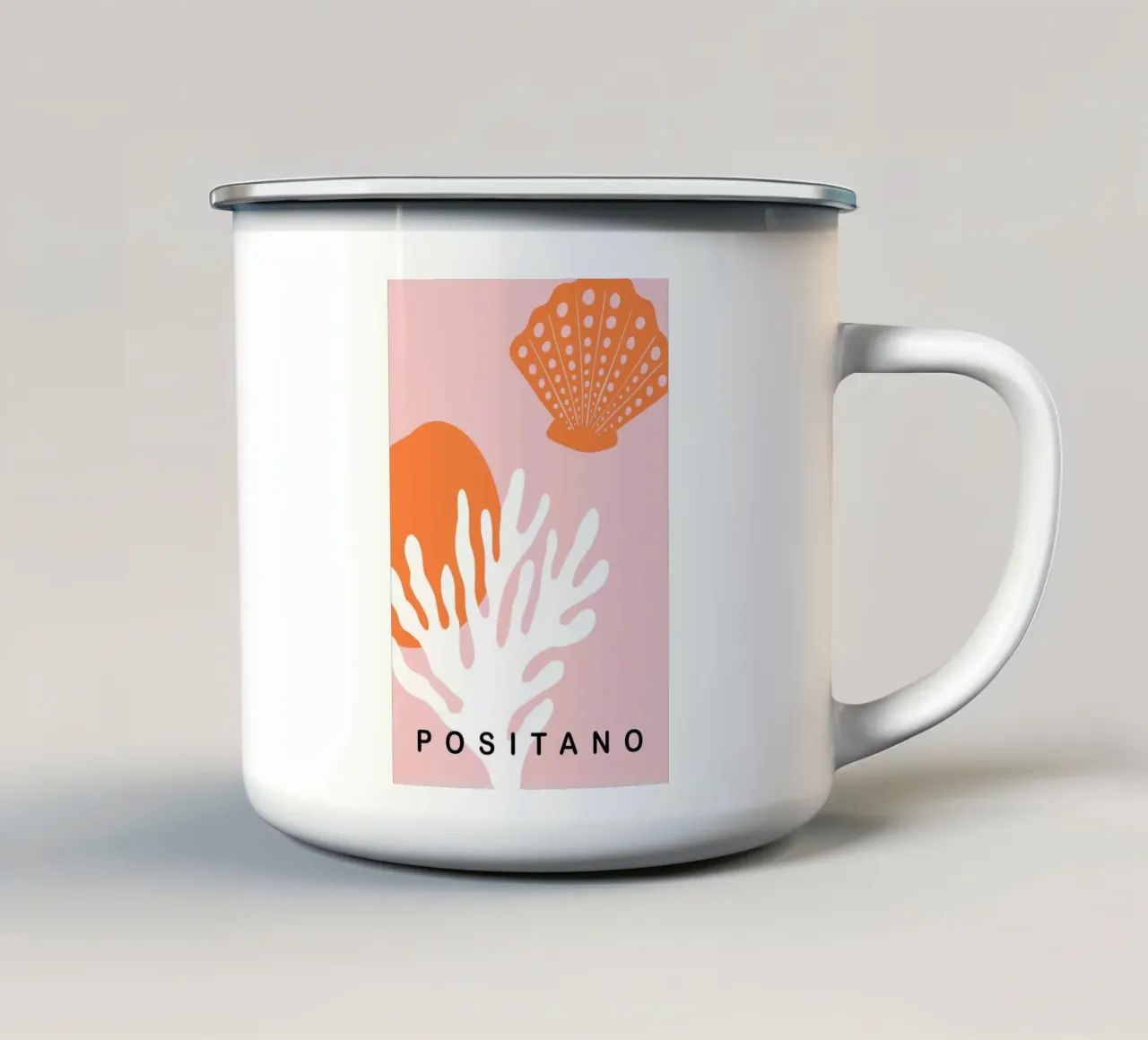 Positano Graphic Orange and Pink Art tazza in smalto da GraceDigitalArtCo