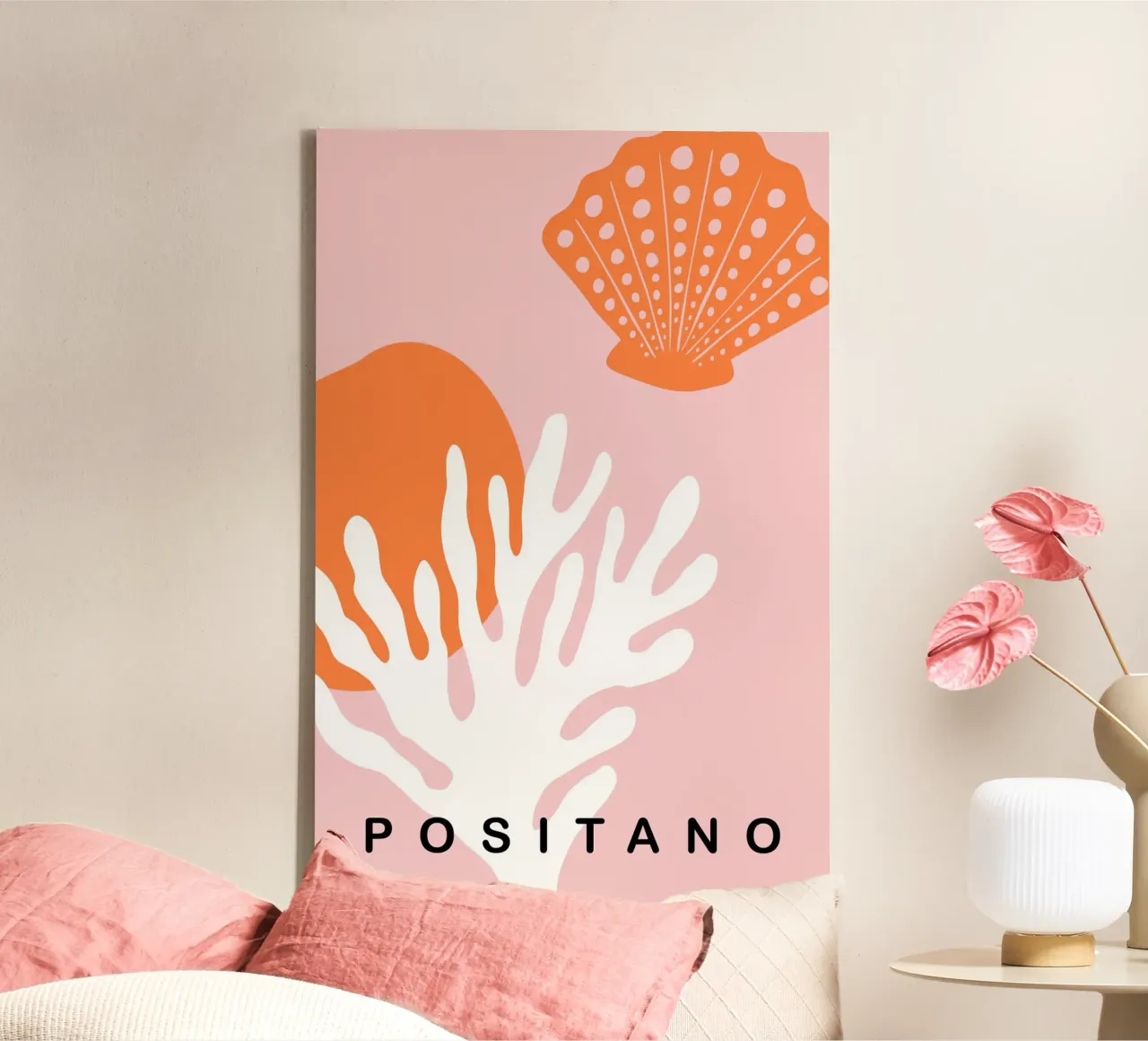Positano Graphic Orange and Pink Art canvas met Baklijst van GraceDigitalArtCo