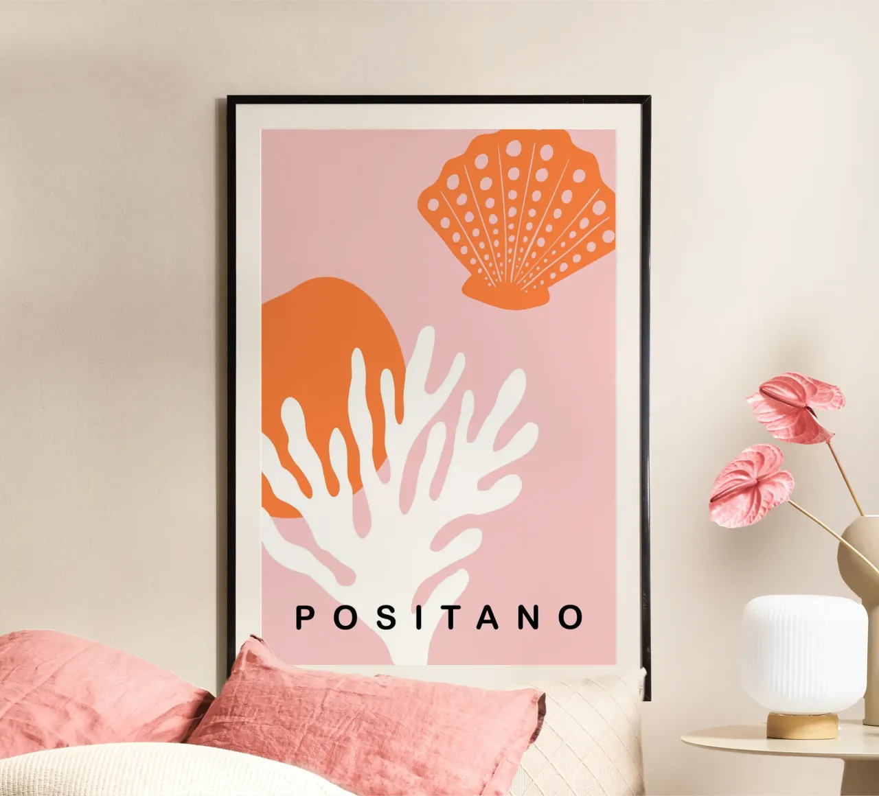 Positano Graphic Orange and Pink Art poster da GraceDigitalArtCo