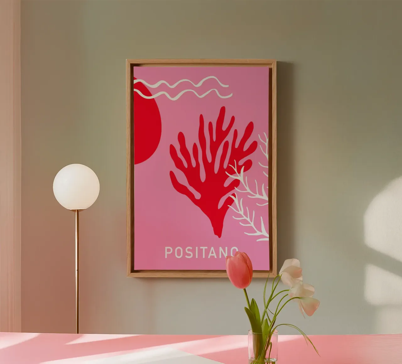 Positano Pink White and Red Art tela con Cornice a cassetta da GraceDigitalArtCo