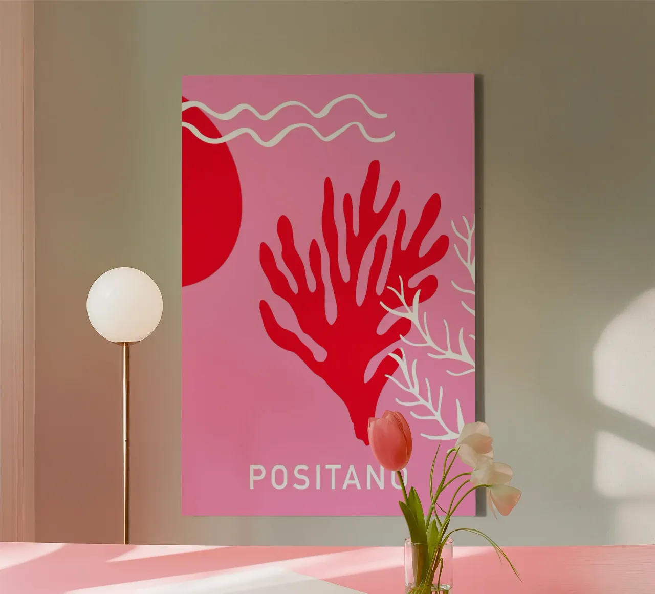 Positano Pink White and Red Art tela con Cornice a cassetta da GraceDigitalArtCo