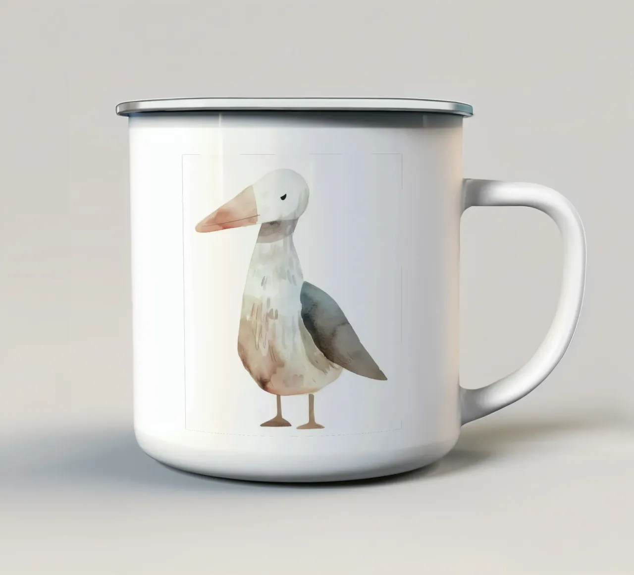 Illustrazione ad acquerello di un uccello arrabbiato tazza in smalto da DesignDoodle