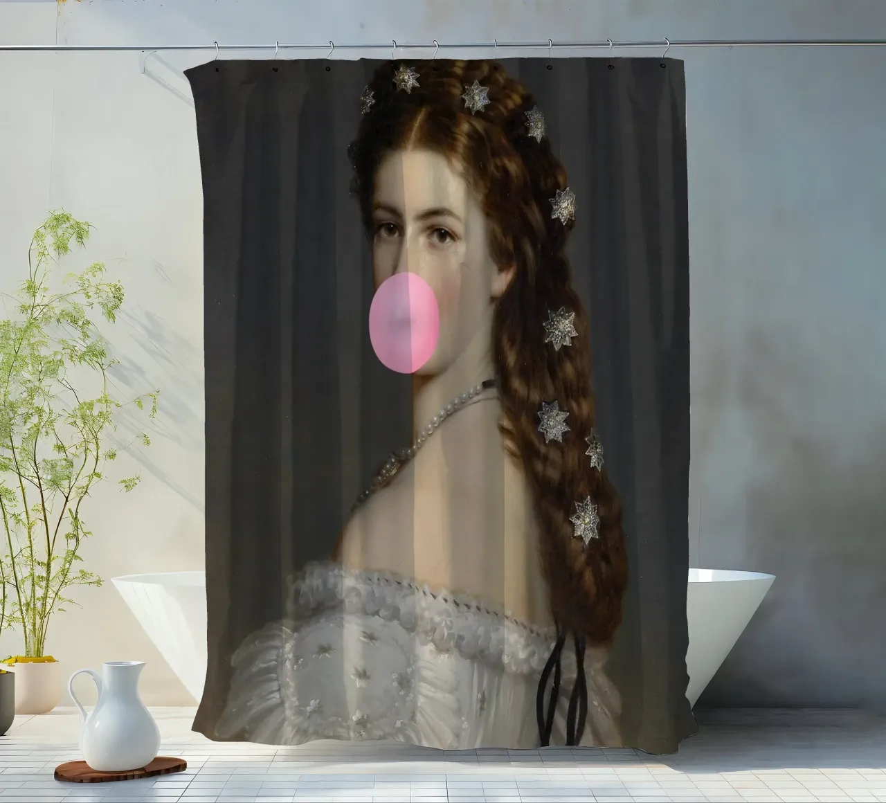 Bubble-Gum Sisi shower curtain by GraceDigitalArtCo