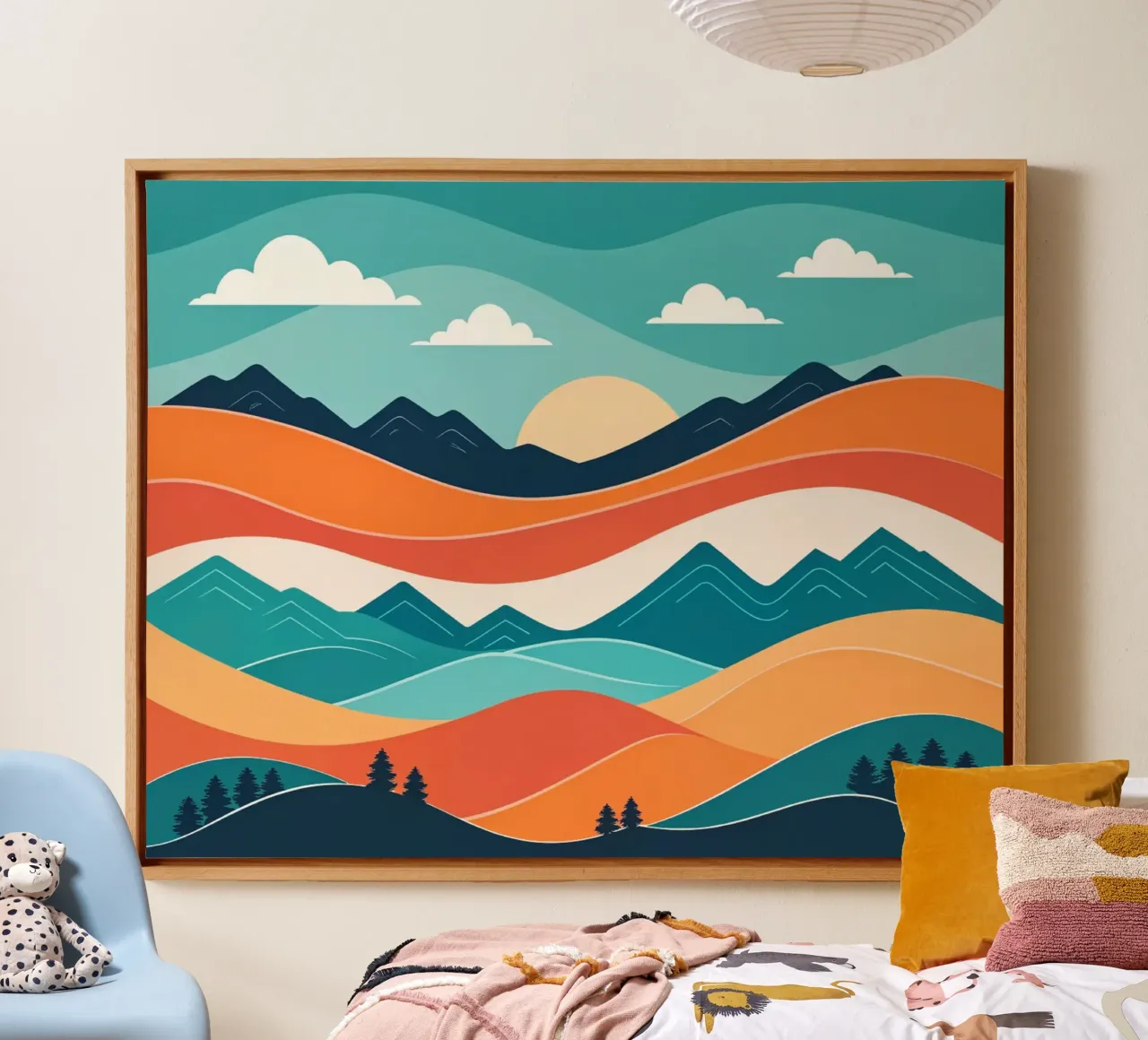 Sereen berglandschap zonsondergang canvas met Baklijst van Artistic-shop