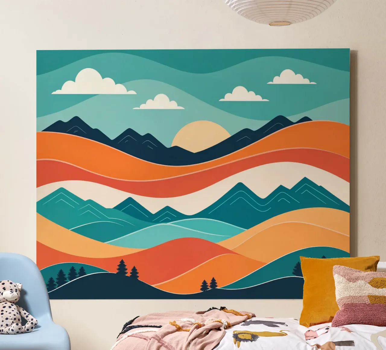 Sereen berglandschap zonsondergang canvas met Baklijst van Artistic-shop
