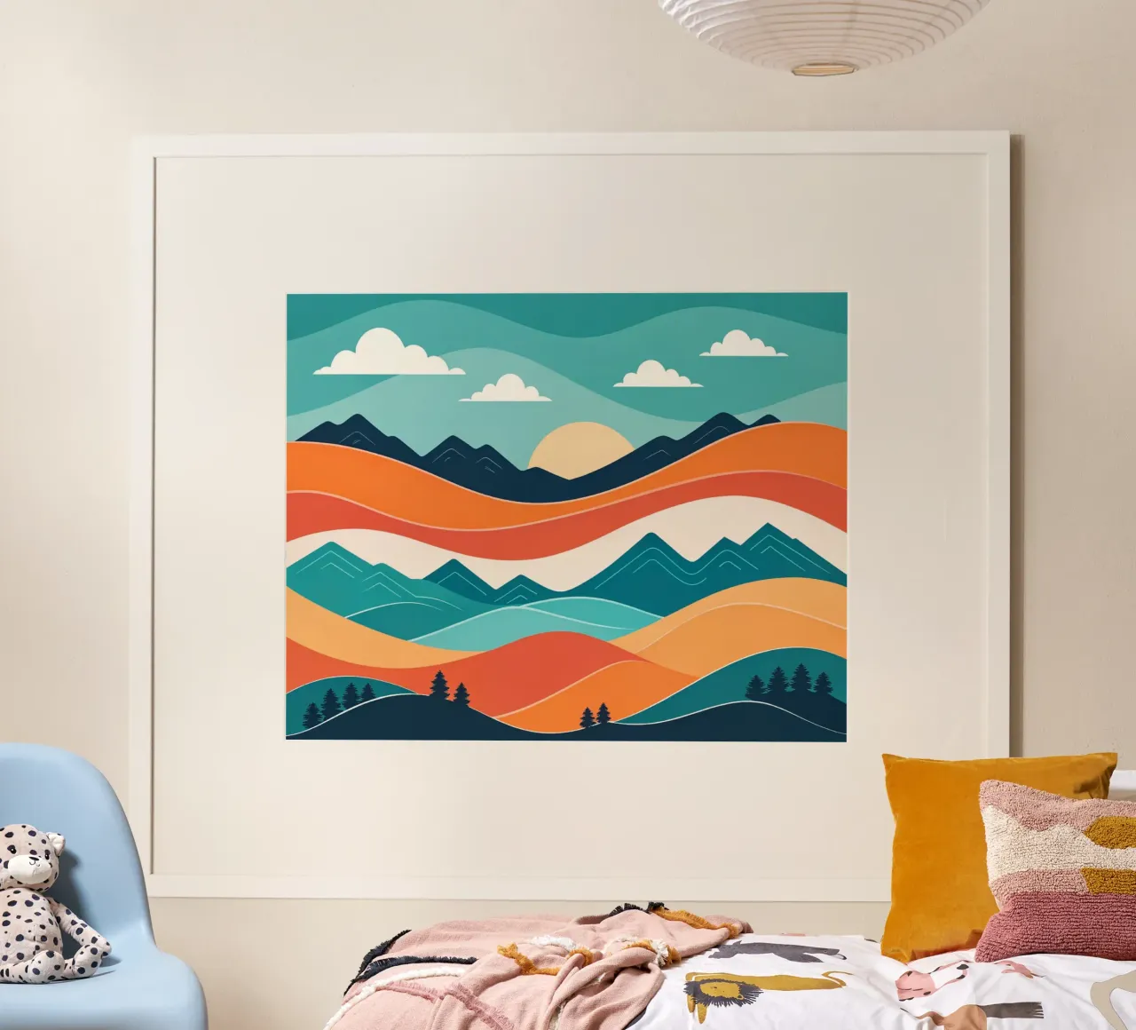 Tramonto sereno in montagna poster con telaio in alluminio da Artistic-shop