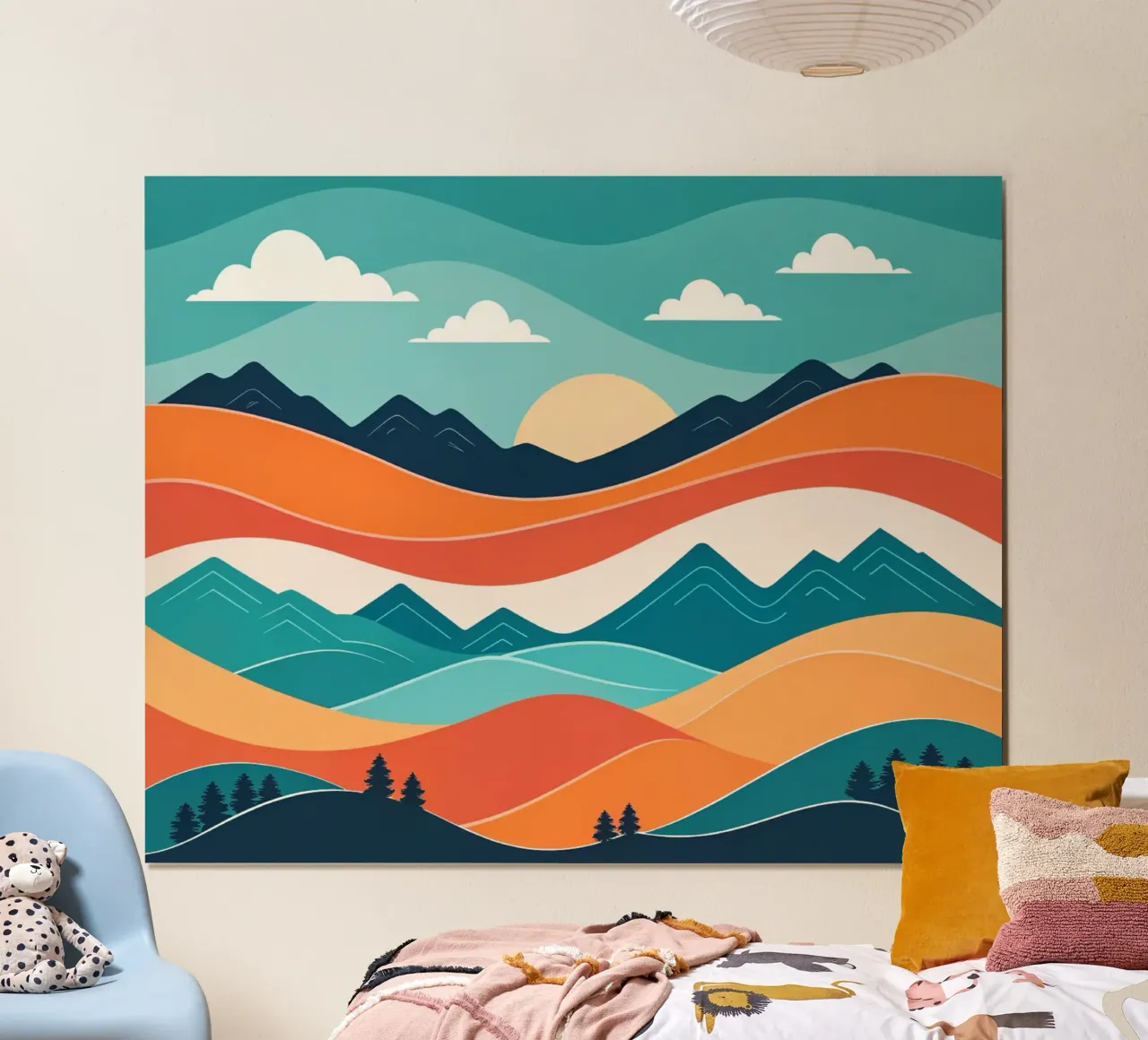 Tramonto sereno in montagna poster con telaio in alluminio da Artistic-shop